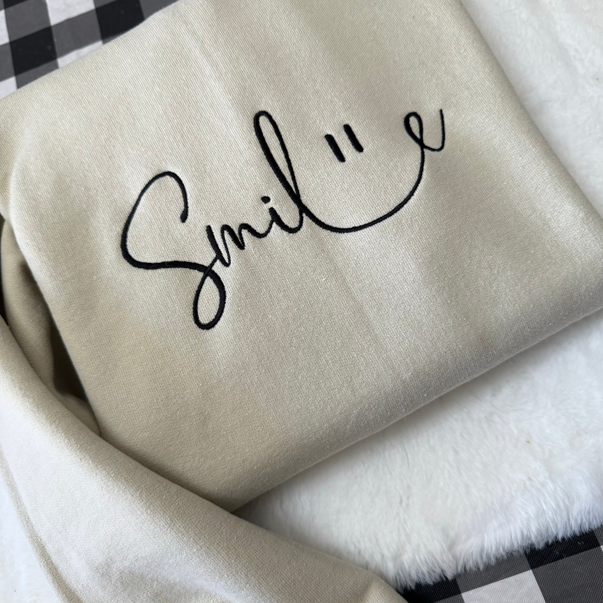 Smile Embroidered Sweatshirt - Custom Made Handmade Made to Order Smiley Face Be Happy Choose Kindness Unisex image 4