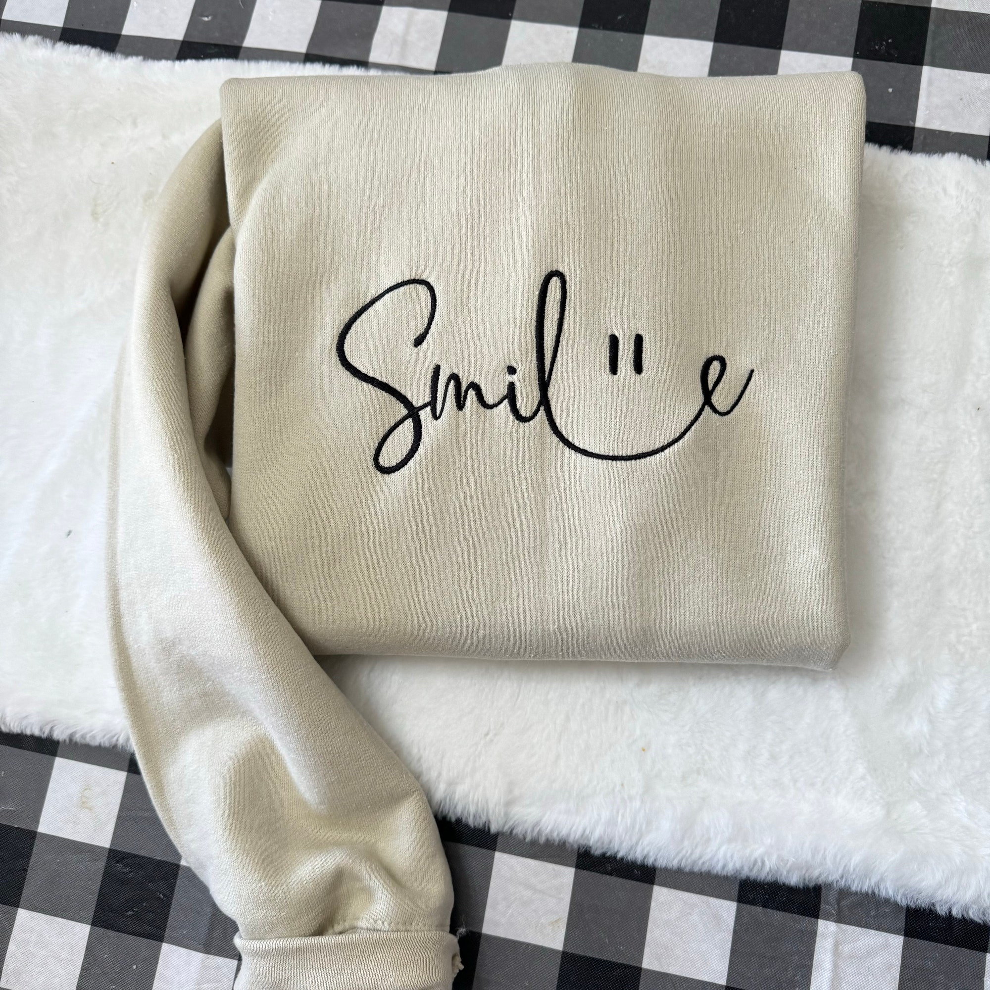 Smile Embroidered Sweatshirt - Custom Made Handmade Made to Order Smiley Face Be Happy Choose Kindness Unisex image 5