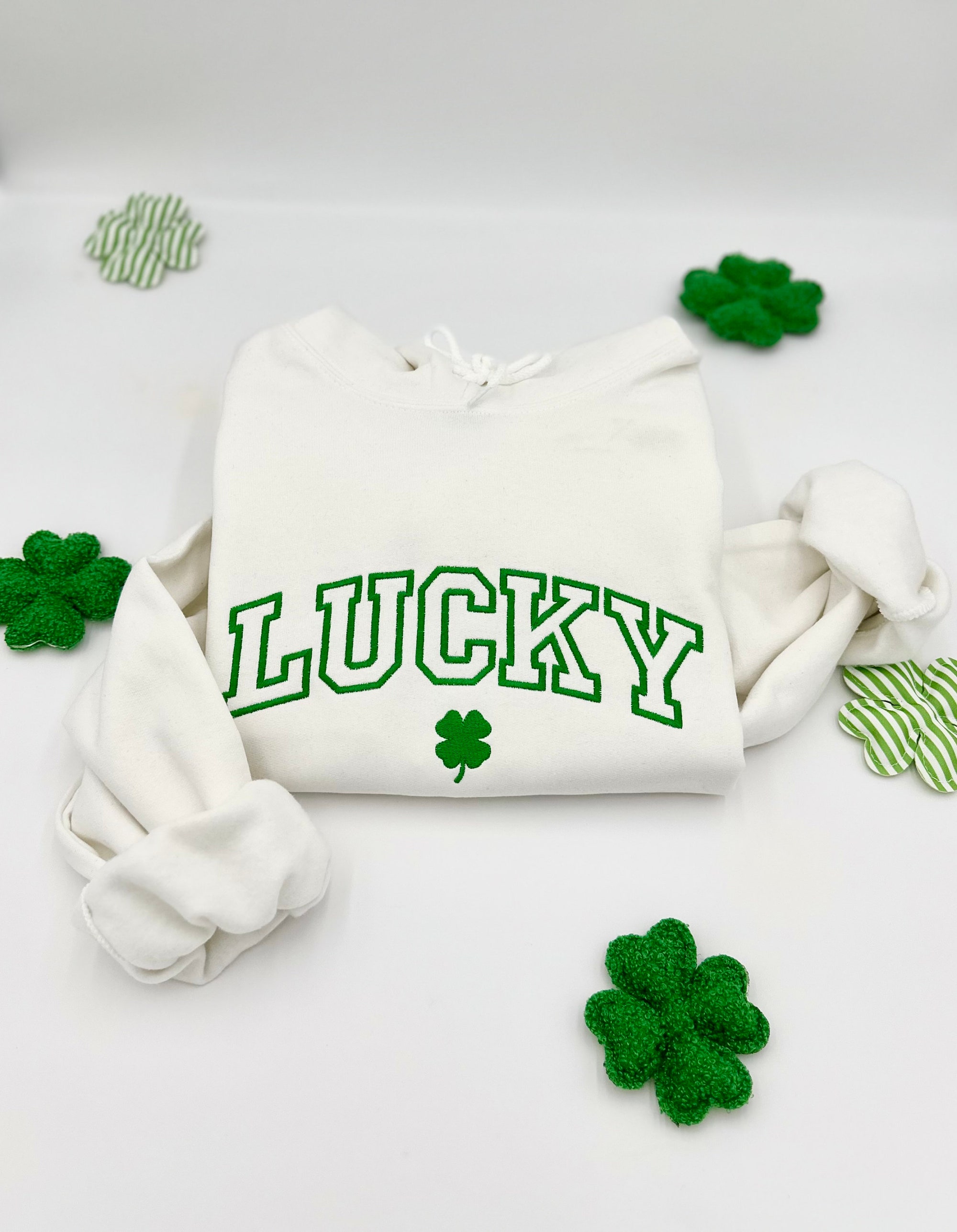 Embroidered St. Patrick's Day Sweatshirt/Hoodies - Lucky Unisex Crewneck Shamrock-Irish Sweatshirt St. Patty's Simple Holiday Sweater Gift image 3