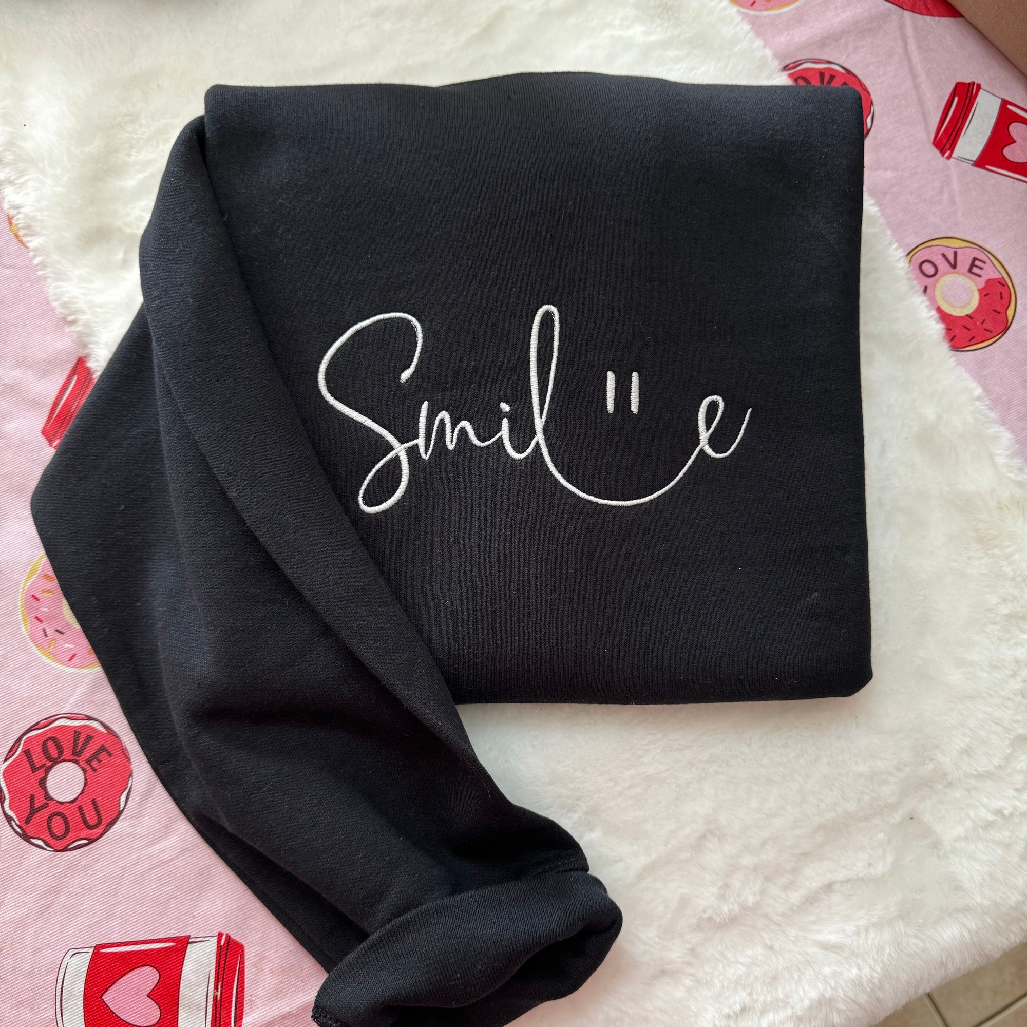 Smile Embroidered Sweatshirt - Custom Made Handmade Made to Order Smiley Face Be Happy Choose Kindness Unisex image 2