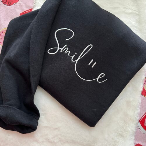 Smile Embroidered Sweatshirt - Custom Made Handmade Made to Order Smiley Face Be Happy Choose Kindness Unisex image 0