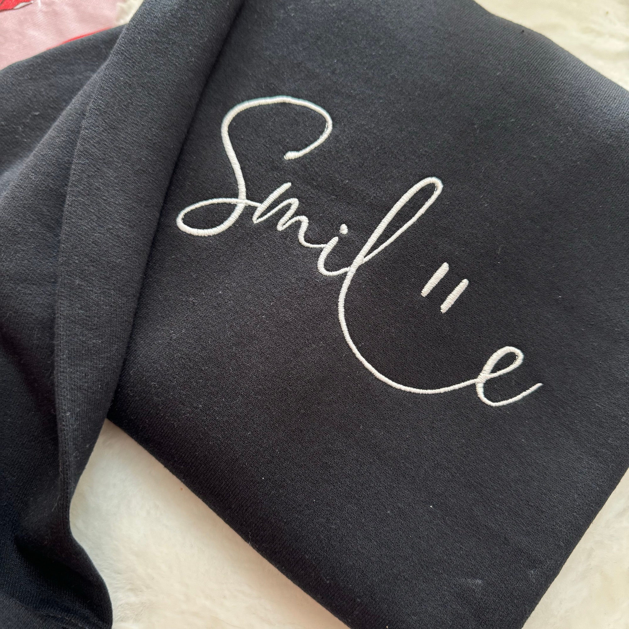 Smile Embroidered Sweatshirt - Custom Made Handmade Made to Order Smiley Face Be Happy Choose Kindness Unisex image 1