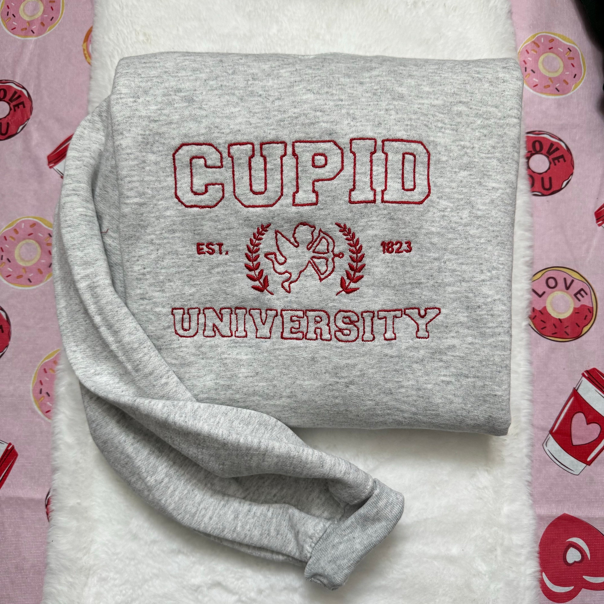 Cupid University Embroidered Sweatshirt - Y2K Style Crewneck Unisex Funny Clothing Valentine's Day Love Gift image 2