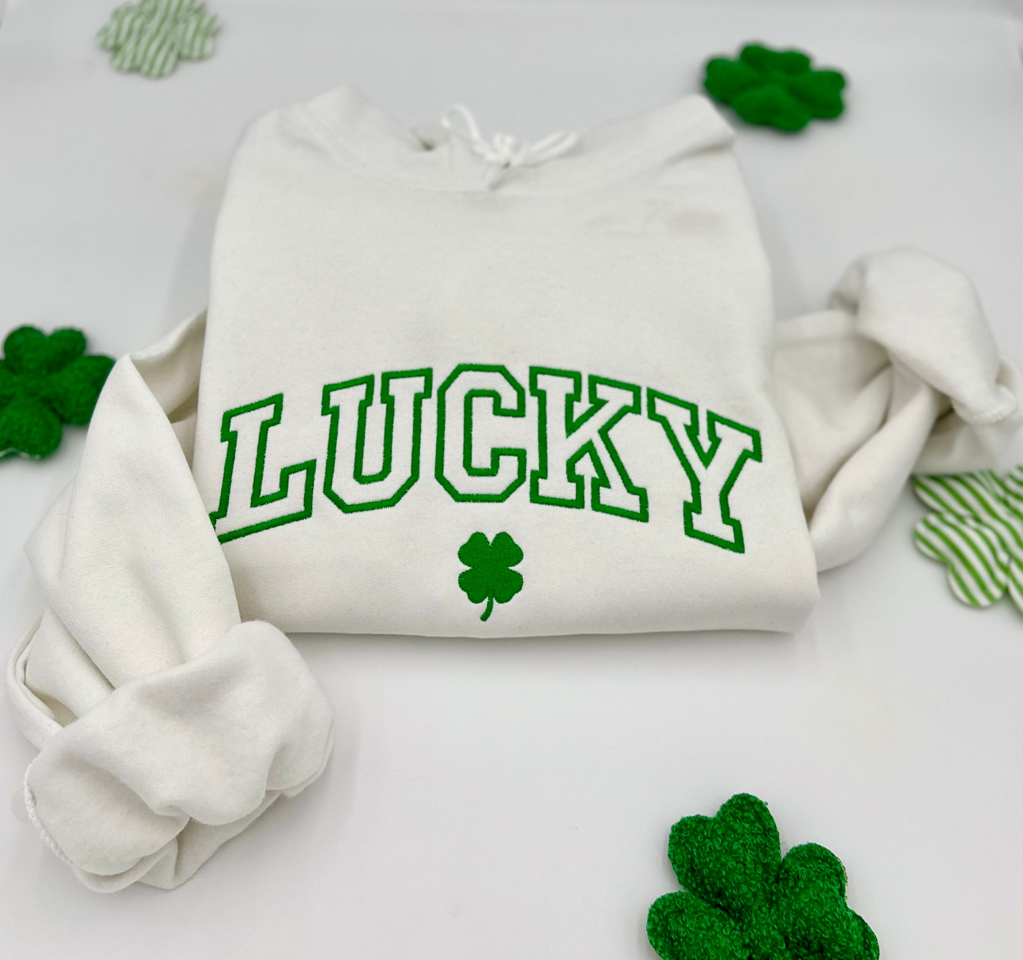 Embroidered St. Patrick's Day Sweatshirt/Hoodies - Lucky Unisex Crewneck Shamrock-Irish Sweatshirt St. Patty's Simple Holiday Sweater Gift image 2