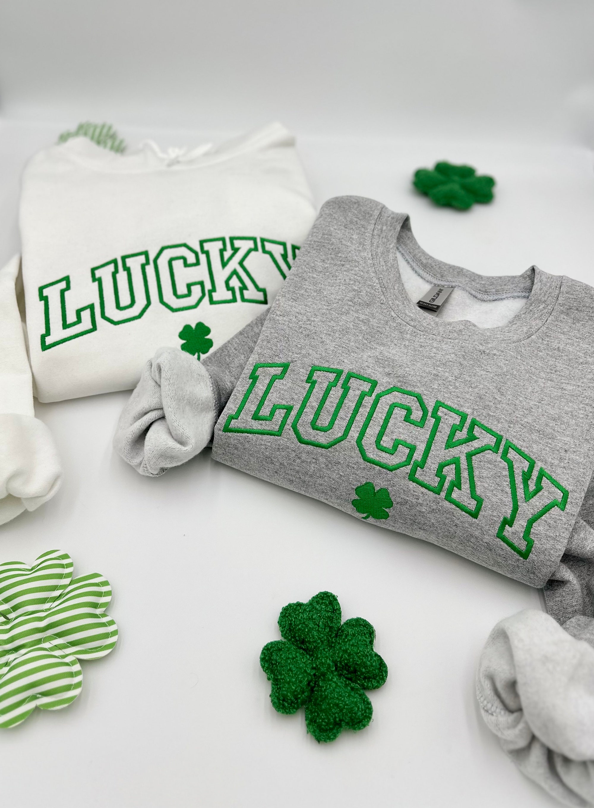 Embroidered St. Patrick's Day Sweatshirt/Hoodies - Lucky Unisex Crewneck Shamrock-Irish Sweatshirt St. Patty's Simple Holiday Sweater Gift image 4