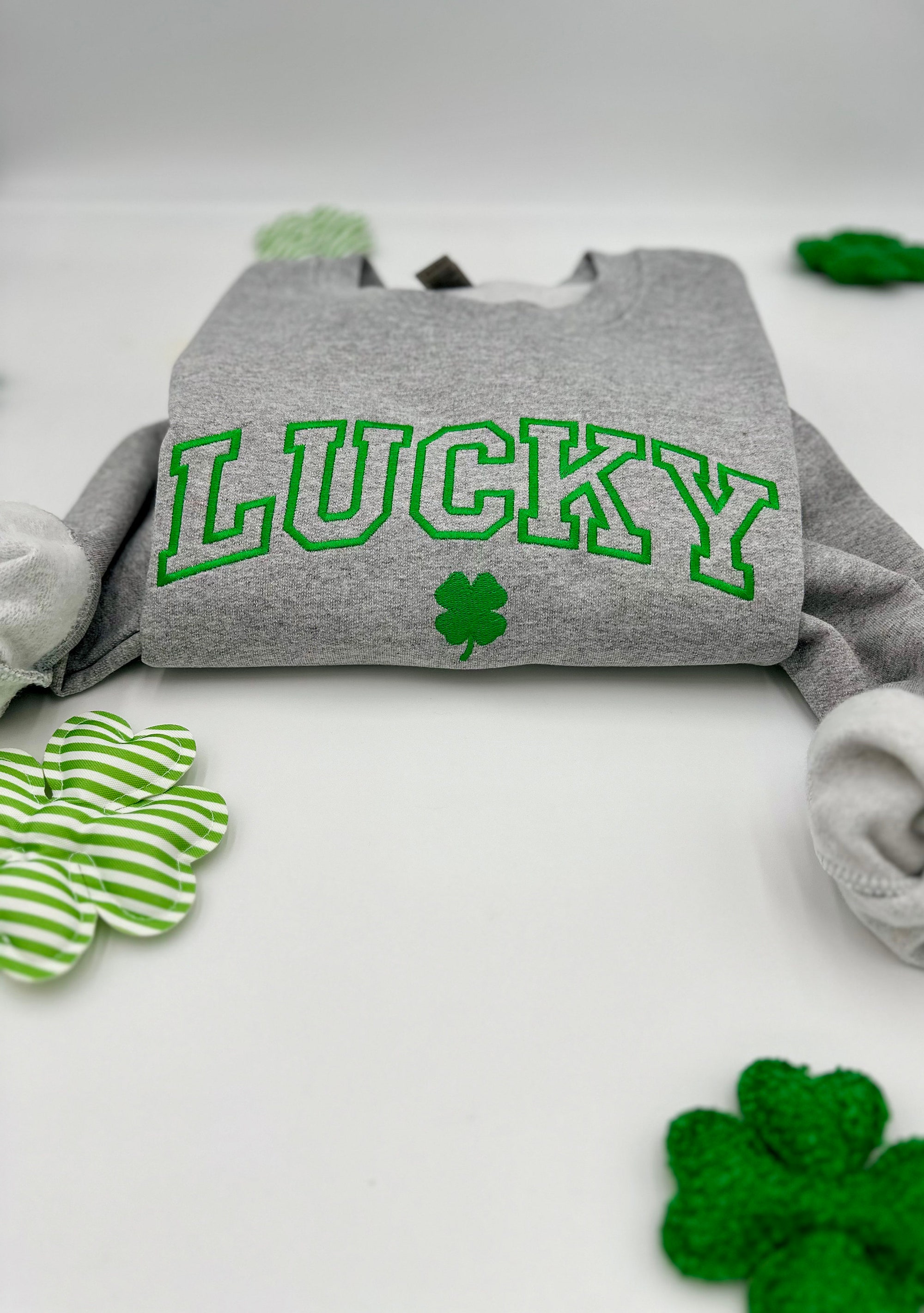 Embroidered St. Patrick's Day Sweatshirt/Hoodies - Lucky Unisex Crewneck Shamrock-Irish Sweatshirt St. Patty's Simple Holiday Sweater Gift image 1