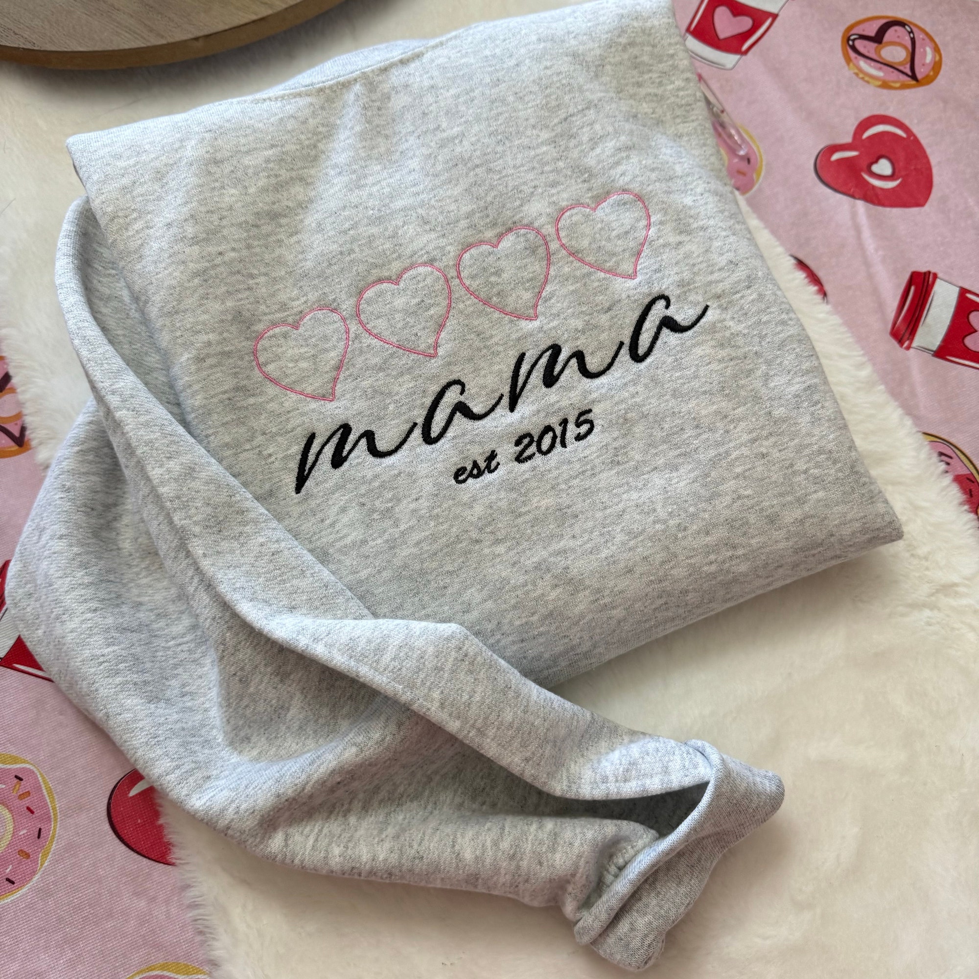 Mama Established Embroidered Sweatshirt - Mama Crewneck Gifts for New Moms Custom Year Babies and Mom Gifts Baby Shower Gifts image 3