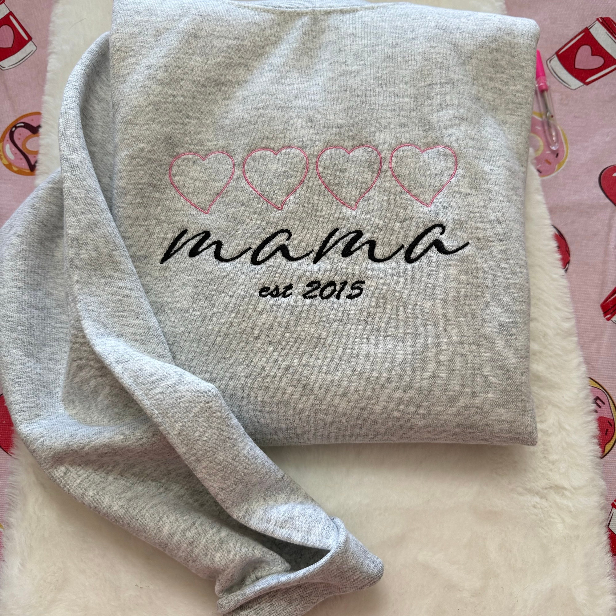 Mama Established Embroidered Sweatshirt - Mama Crewneck Gifts for New Moms Custom Year Babies and Mom Gifts Baby Shower Gifts image 1