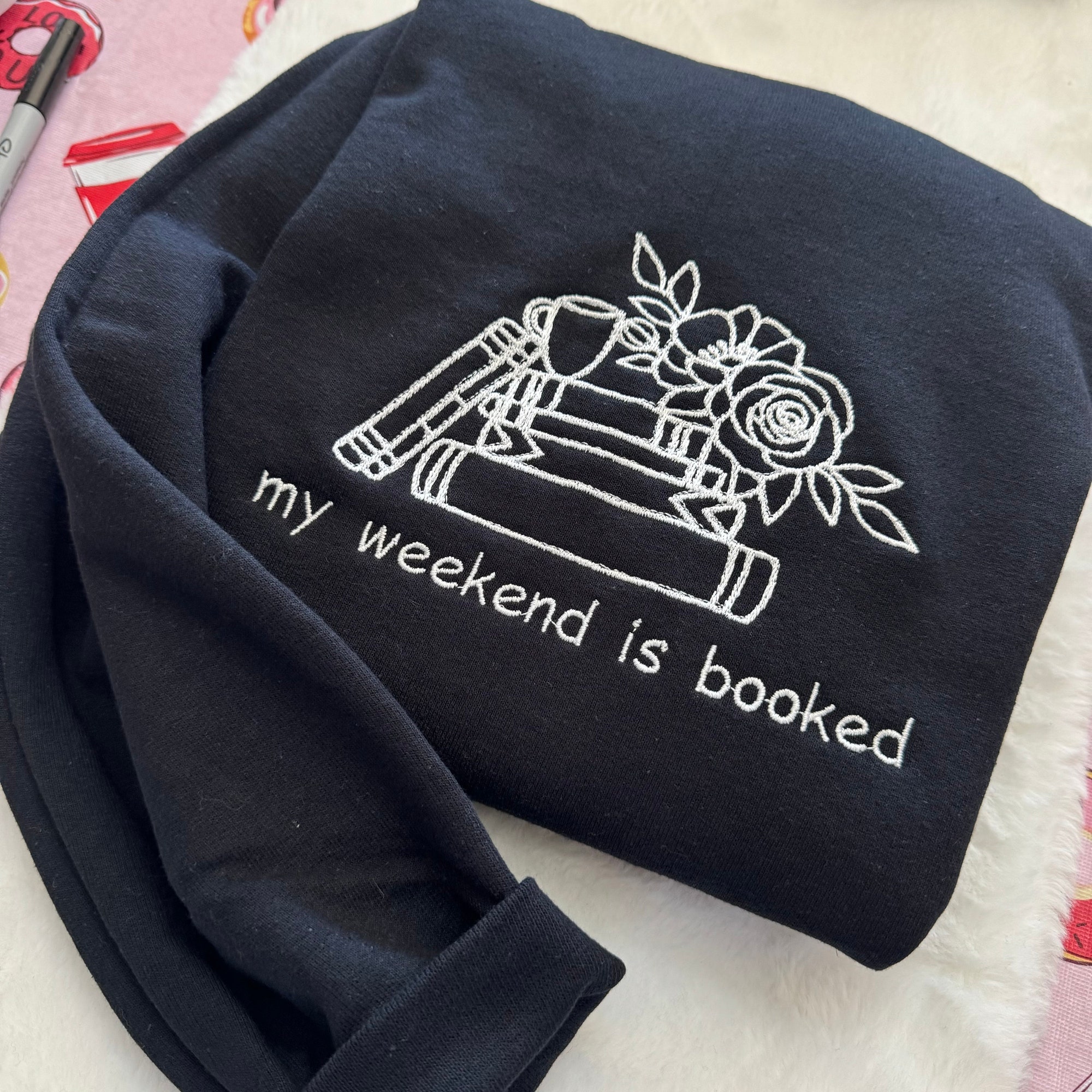 My Weekend is Booked Embroidered Sweatshirt - Custom Made Decorative Books Love Reading Vintage Clothing Gifts for Her image 5