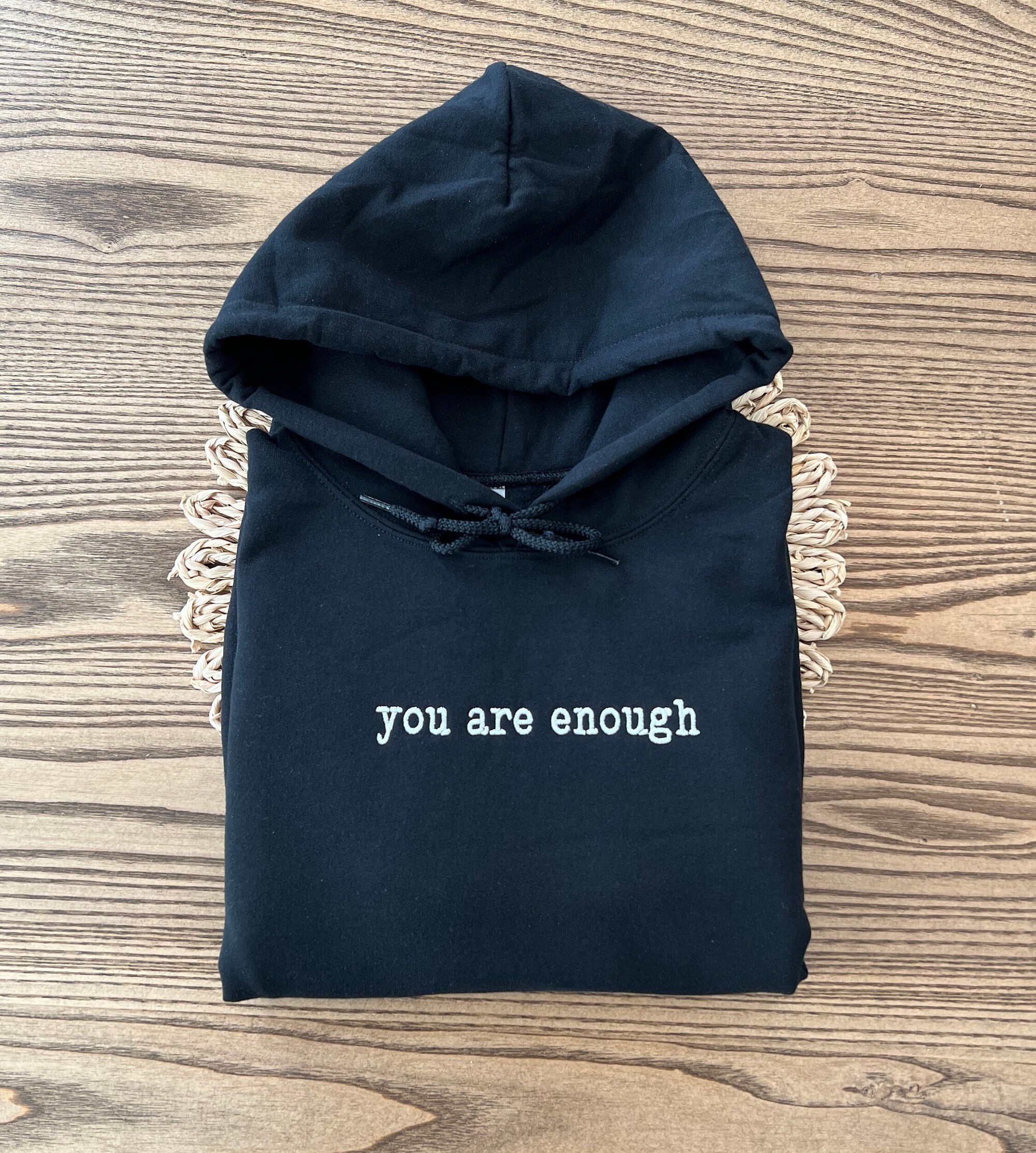 Custom Embroidered Mental Health Hoodie - You Are Enough Motivational Embroidered Hoodie Mental Health Shirt image 2