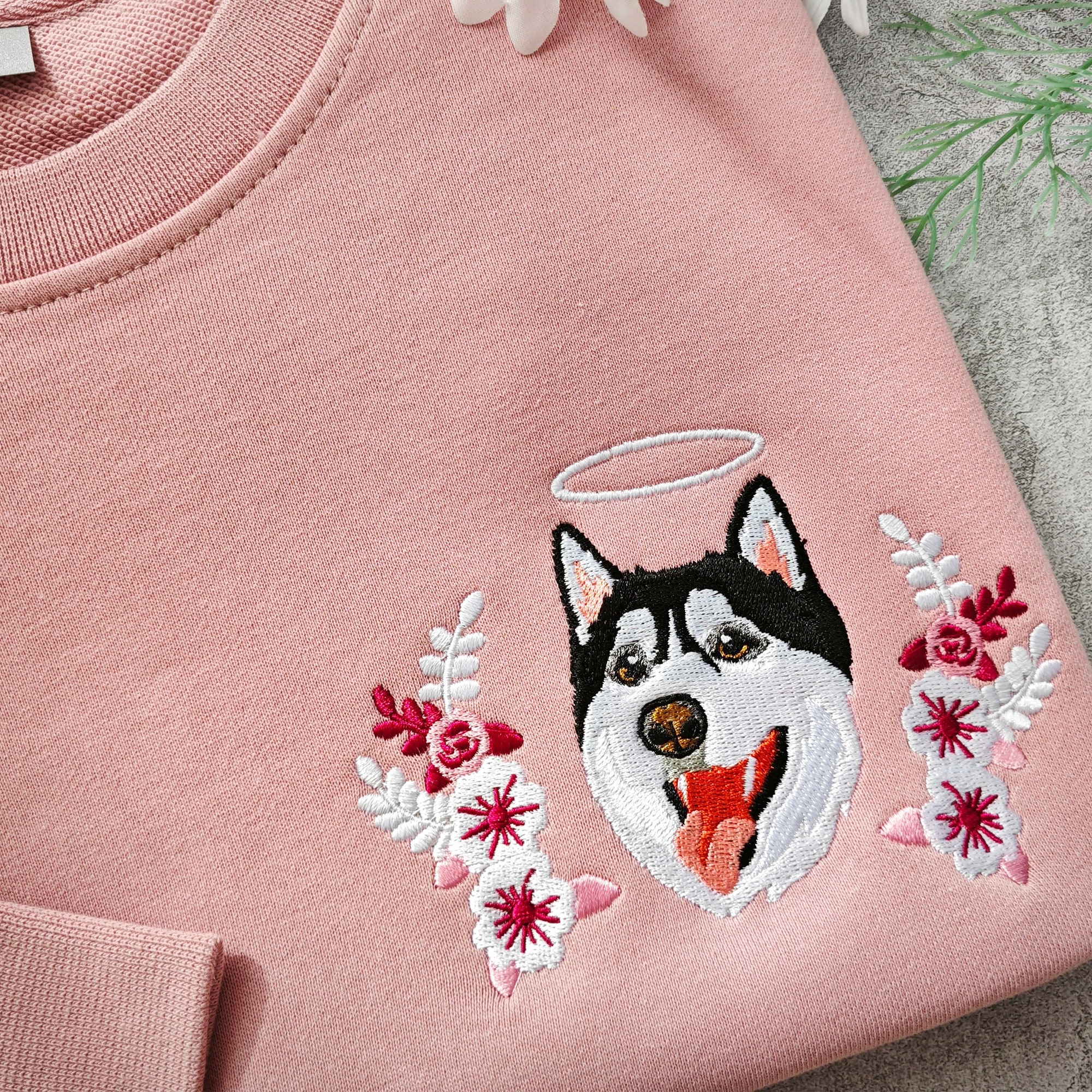 Custom Dog Portrait Embroidered Sweatshirt - Custom Pet Hoodie Personalized Pet Tees and Hoodies Personalized Gift for Mom Pet Memorial Gift image 2