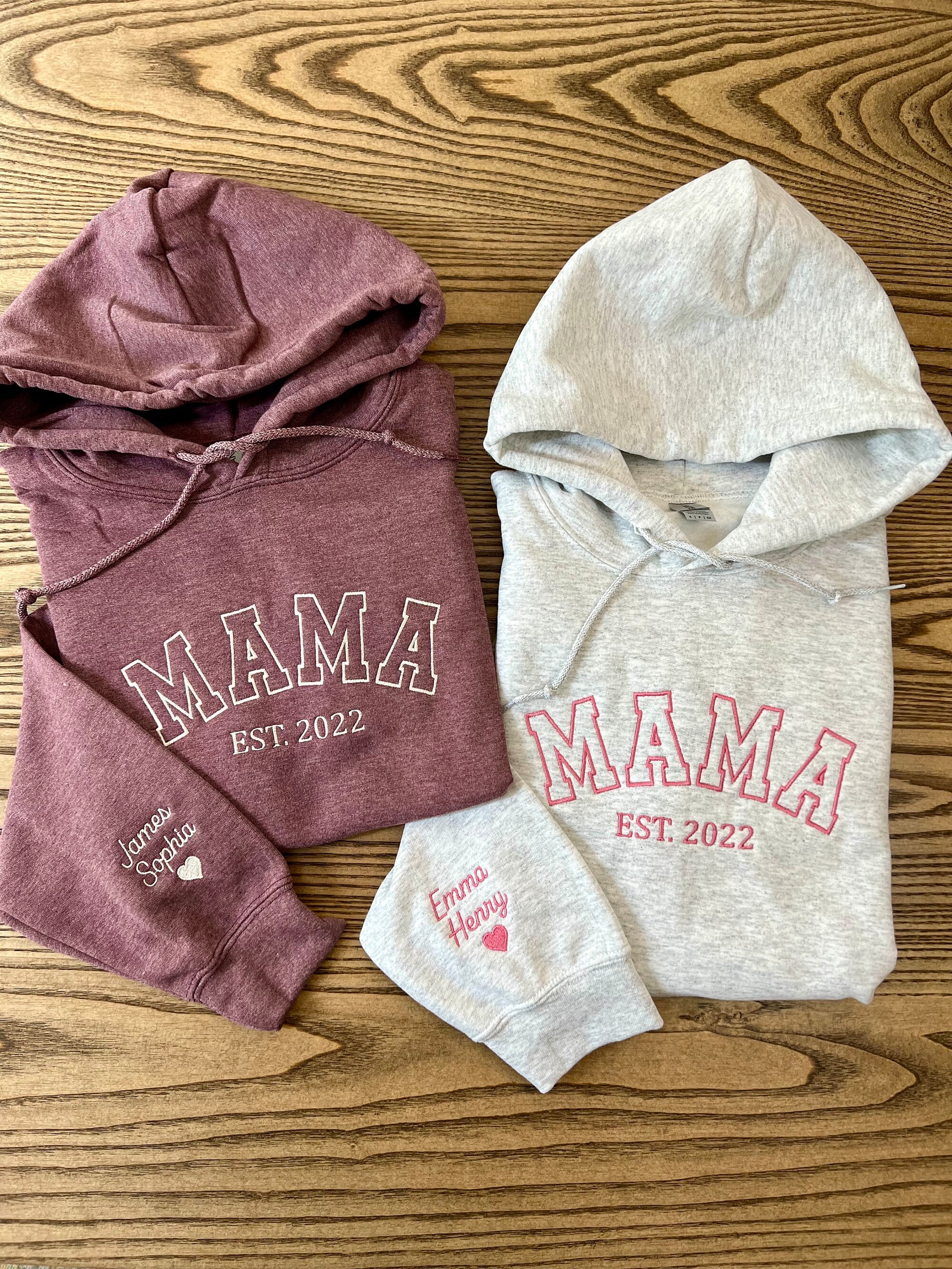 Custom Embroidered Mama Hoodie - Personalized with Names on Sleeve Gift for New Mom Mama Est. Year Shirt Gift for Women image 4