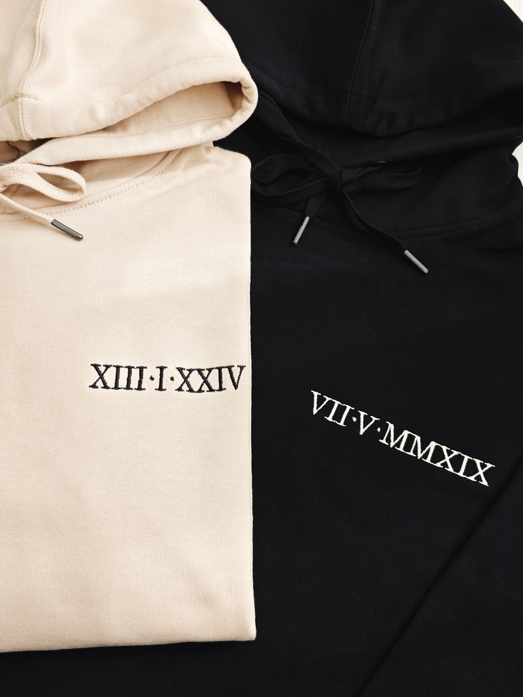 Custom Embroidered Roman Numeral Hoodie Sleeve with Initials - Custom Date Couple Hoodies Boyfriend Gift Personalized Hoodie image 2