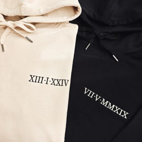 Custom Embroidered Roman Numeral Hoodie Sleeve with Initials - Custom Date Couple Hoodies Boyfriend Gift Personalized Hoodie image 0