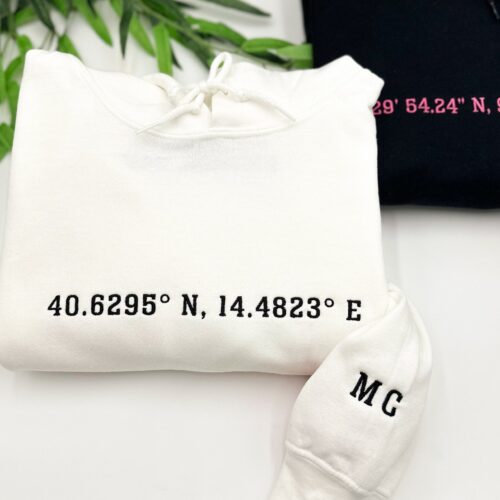 Custom Embroidered Coordinates Sweatshirt and Hoodie - Latitude Longitude Sweatshirt GPS Coordinates Shirt College Gift Gift for Grad Her image 0