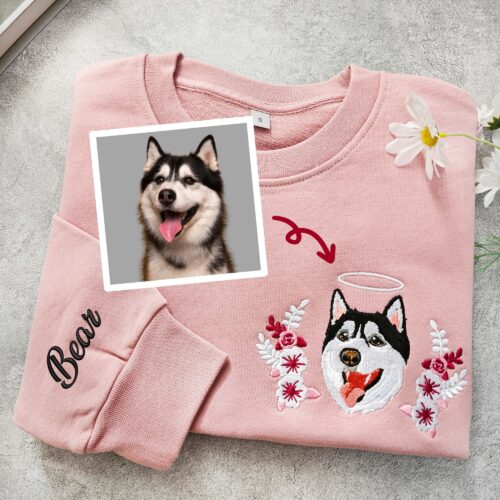 Custom Dog Portrait Embroidered Sweatshirt - Custom Pet Hoodie Personalized Pet Tees and Hoodies Personalized Gift for Mom Pet Memorial Gift image 0