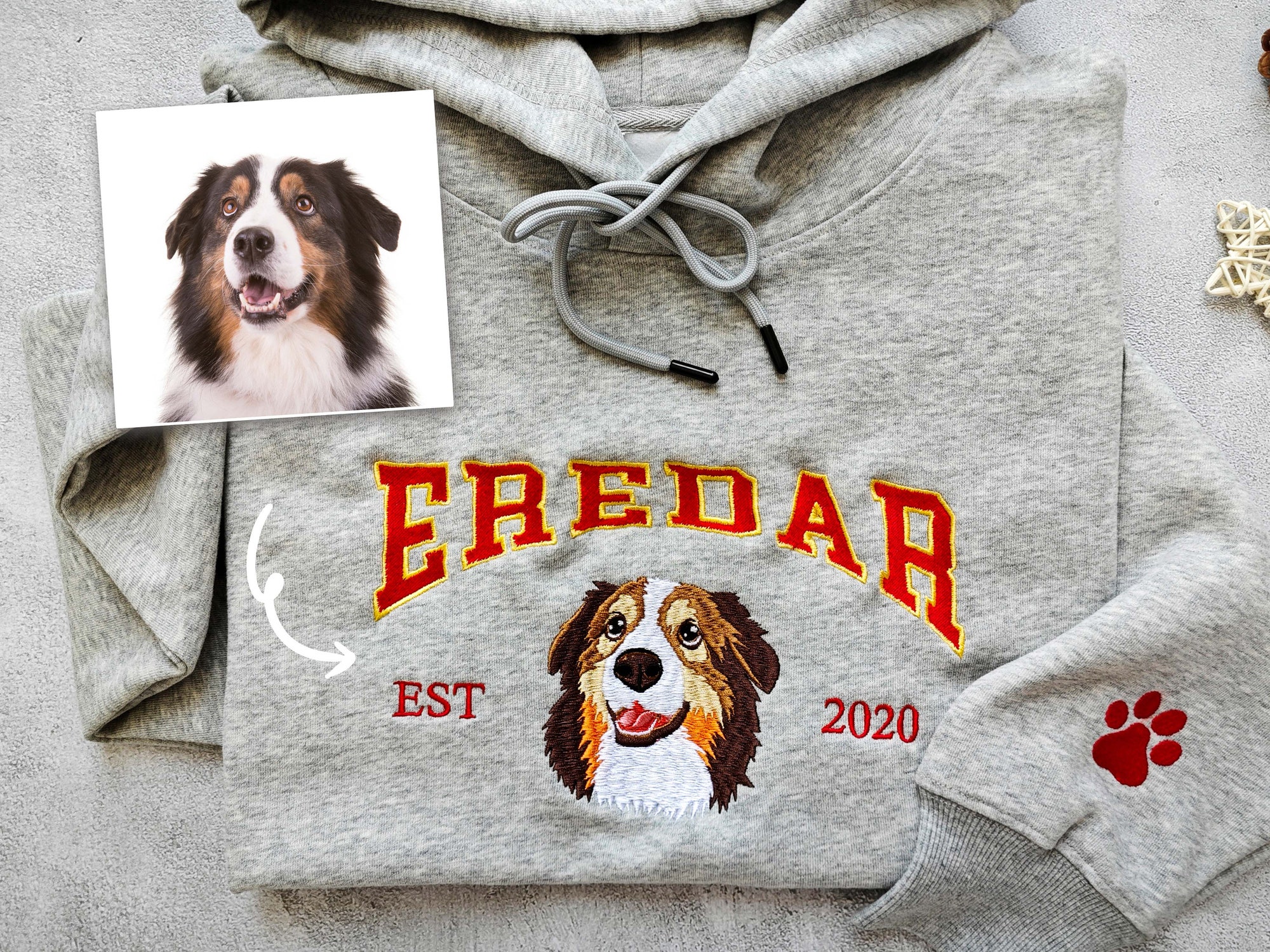 Personalized Dog Embroidered Hoodie - Custom Pet Face Sweatshirt from Your Photo Varsity Style Hoodie Personalized Tees and Hoodies image 1