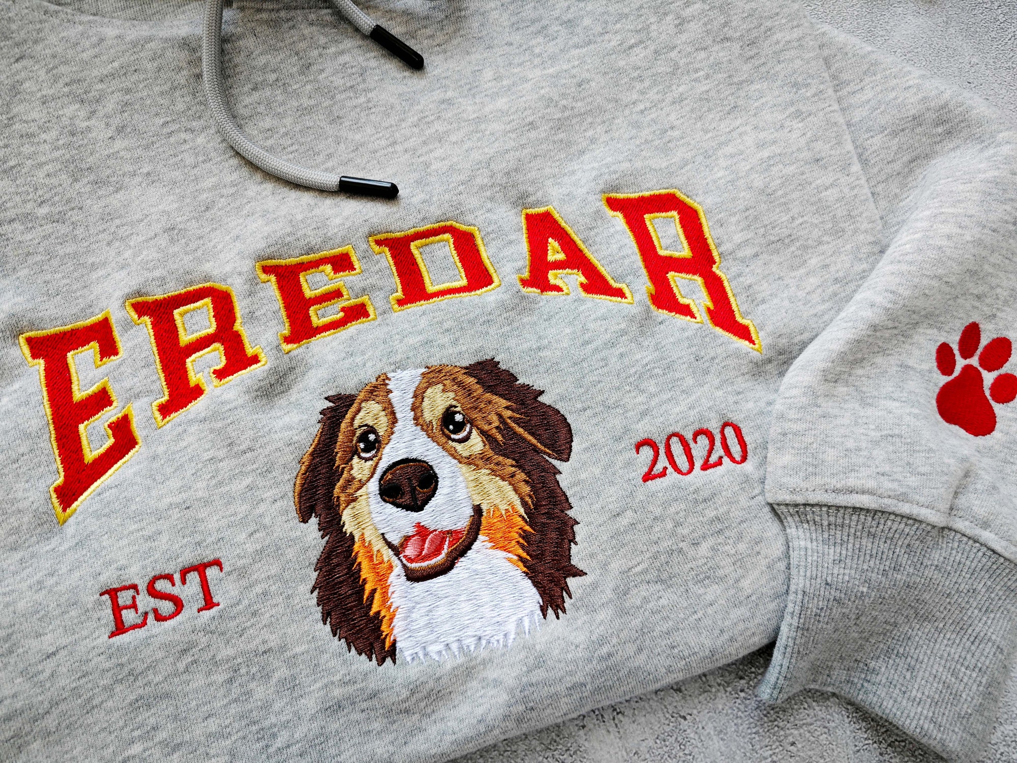 Personalized Dog Embroidered Hoodie - Custom Pet Face Sweatshirt from Your Photo Varsity Style Hoodie Personalized Tees and Hoodies image 2