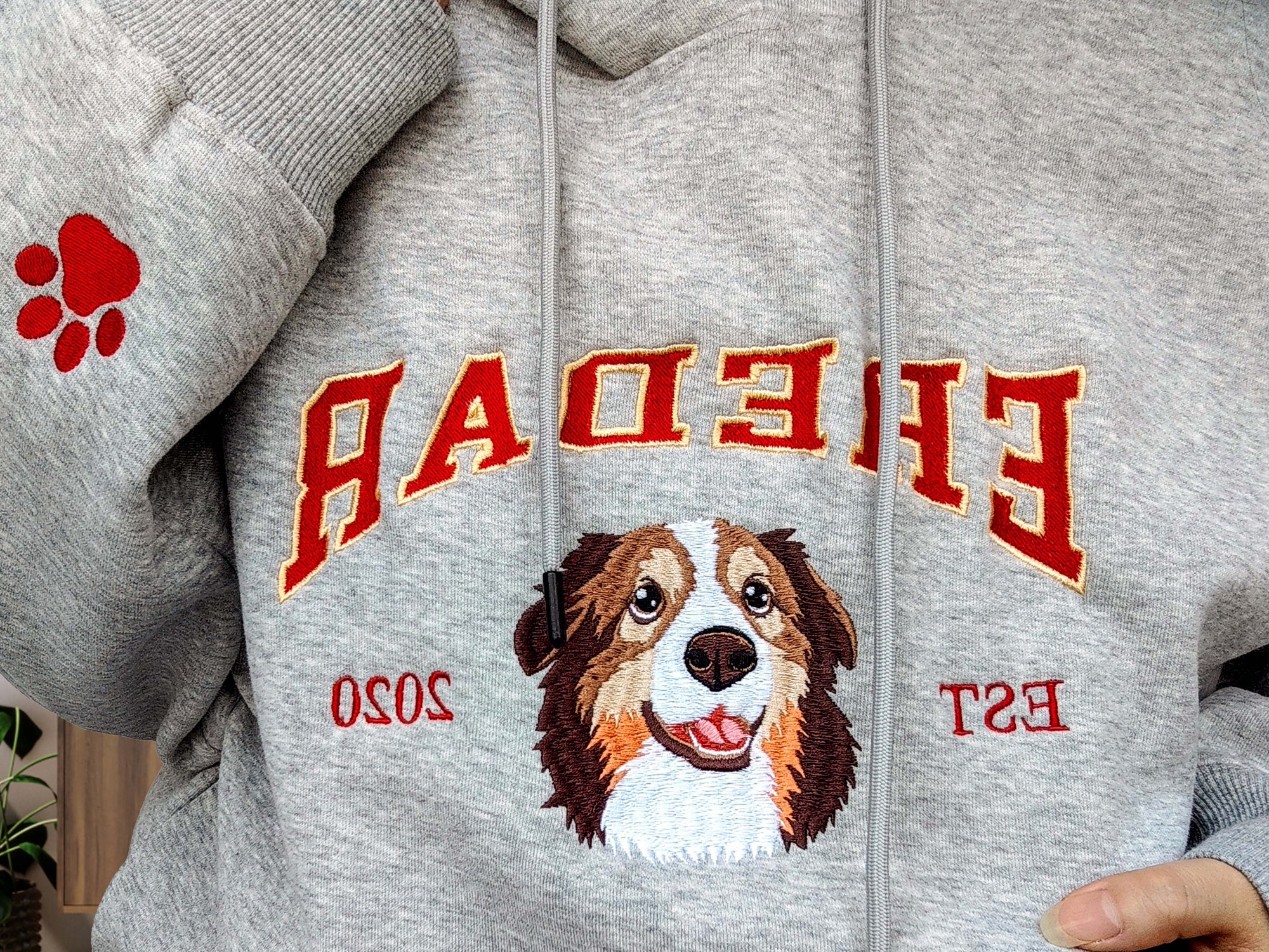 Personalized Dog Embroidered Hoodie - Custom Pet Face Sweatshirt from Your Photo Varsity Style Hoodie Personalized Tees and Hoodies image 4