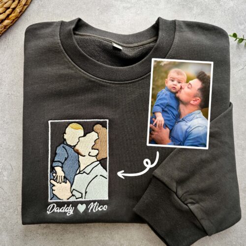 Custom Embroidered Portrait from Photo Sweatshirt - Family Portrait Crewneck Custom Embroidered Hoodie Gift for Dad Father's Day Gift image 0