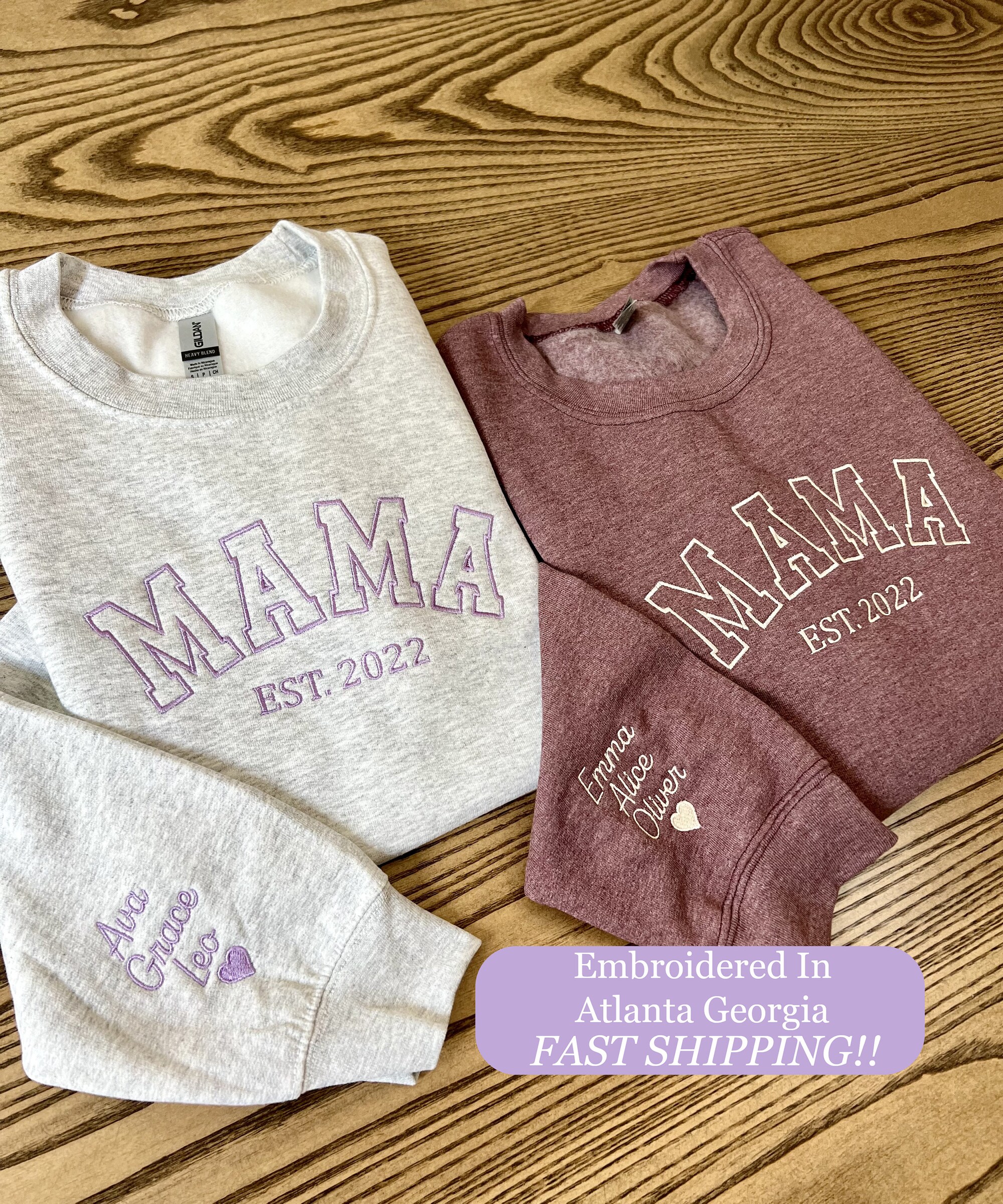 Custom Embroidered Mama Sweatshirt - Personalized Mom Sweatshirt with Names on Sleeve Gift for Mom Gift for Her Gift for Women Christmas image 2