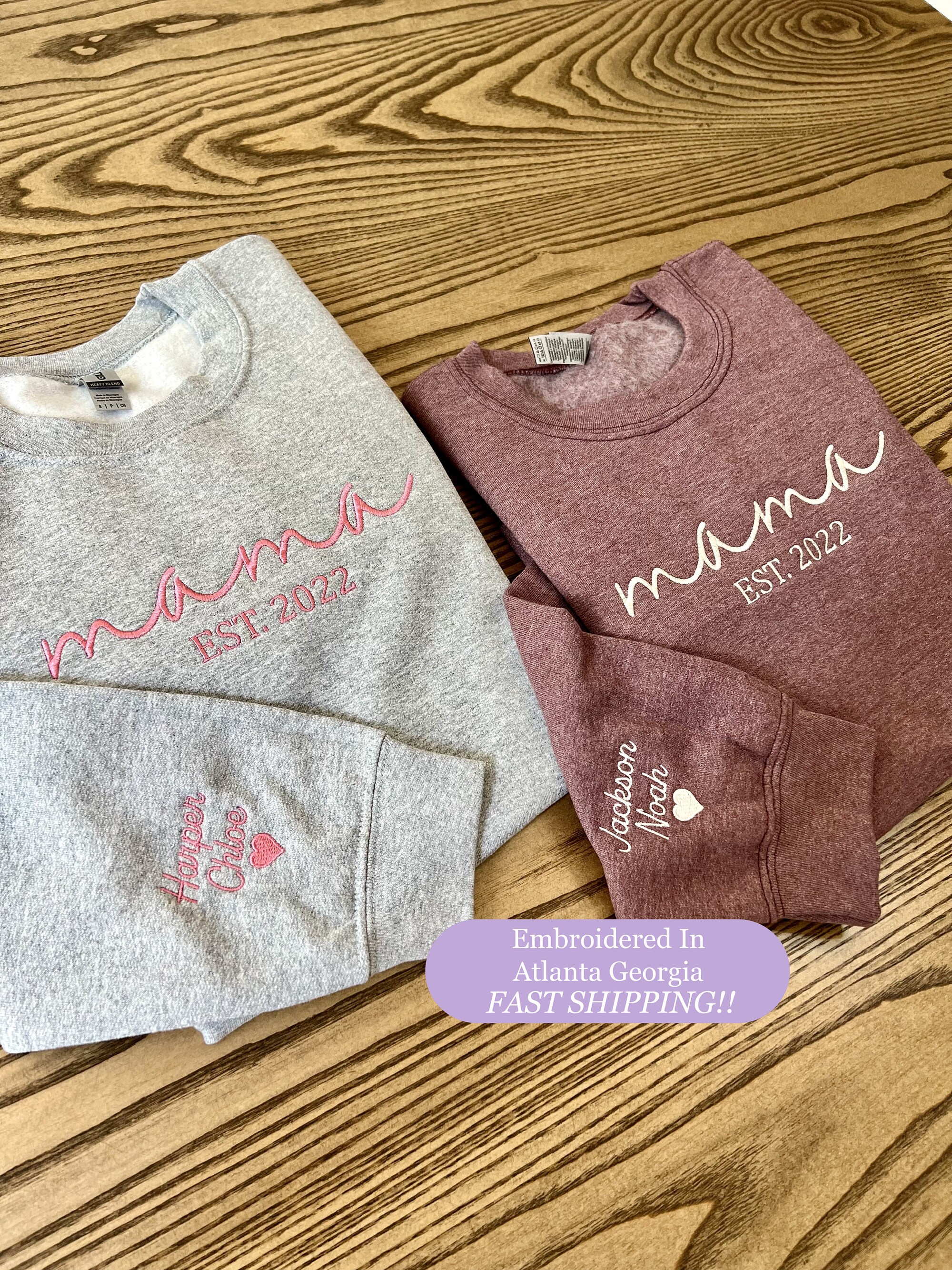 Custom Embroidered Mama Sweatshirt - Personalized Mom Sweatshirt with Names on Sleeve Gift for Wife Christmas Gift Gift for Mom image 2