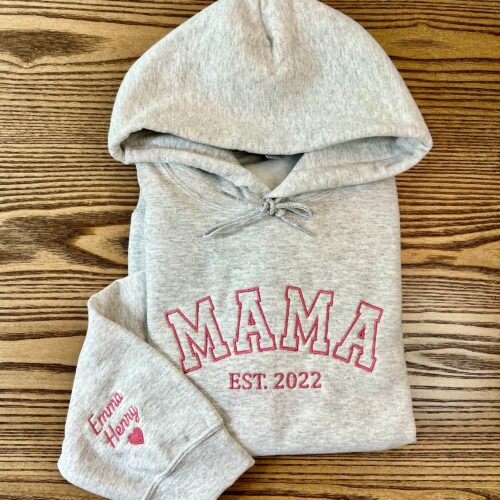 Custom Embroidered Mama Hoodie - Personalized with Names on Sleeve Gift for New Mom Mama Est. Year Shirt Gift for Women image 0