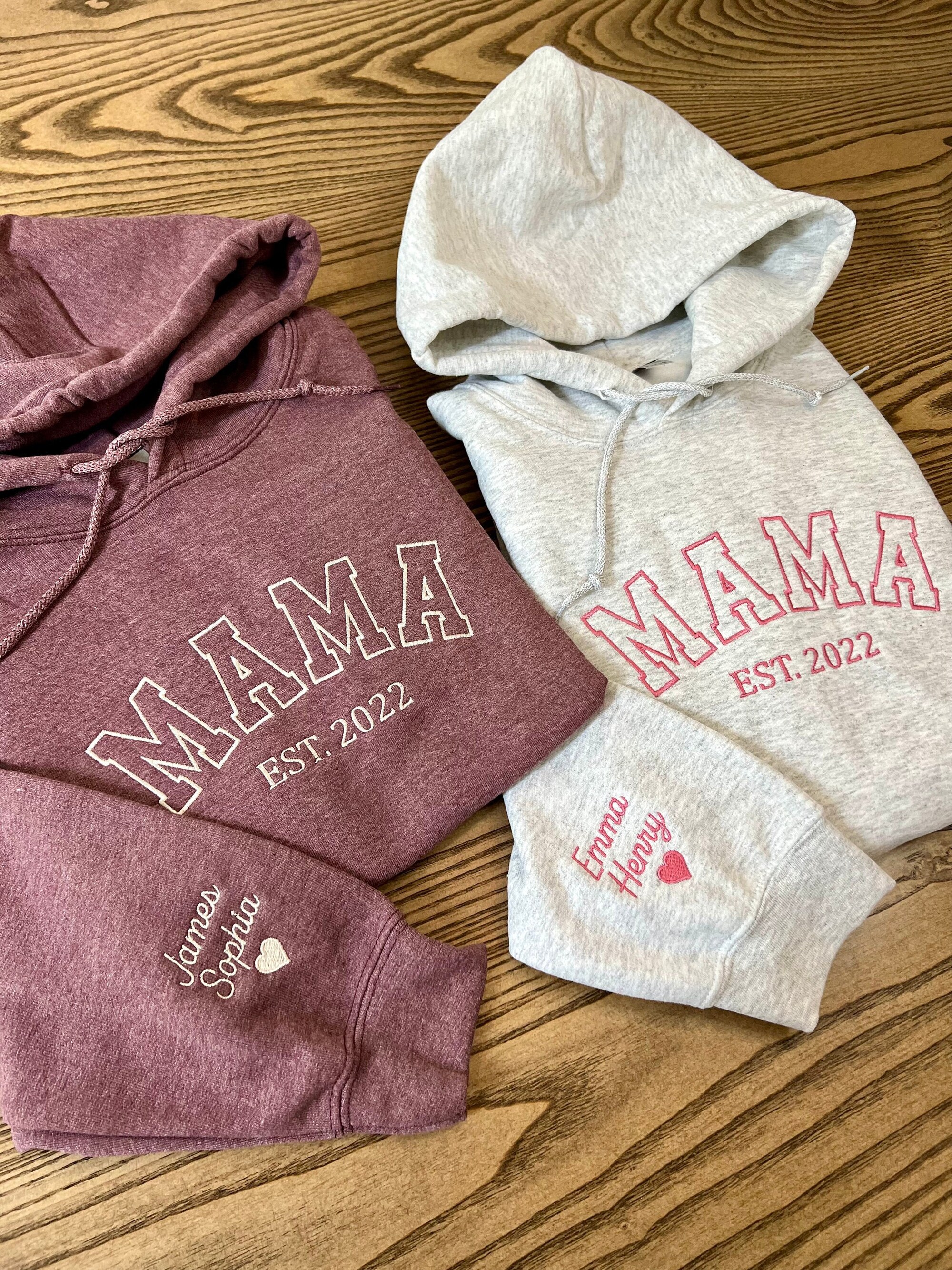 Custom Embroidered Mama Hoodie - Personalized with Names on Sleeve Gift for New Mom Mama Est. Year Shirt Gift for Women image 3