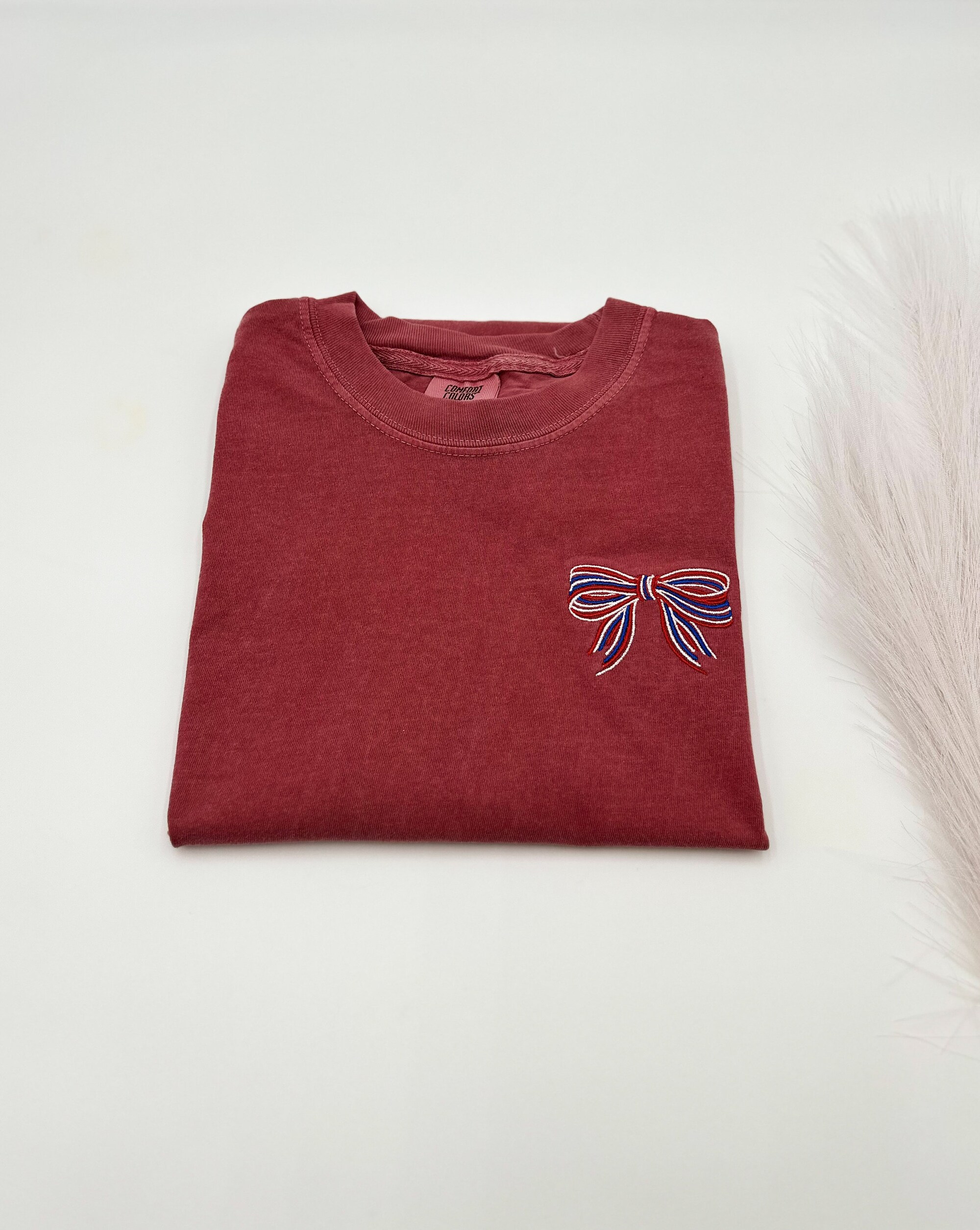 Embroidered Coquette USA Bow Comfort Colors T-Shirt - America Shirt Patriotic Shirt America Bow for July 4th Election Shirt Patriotic Bow image 4