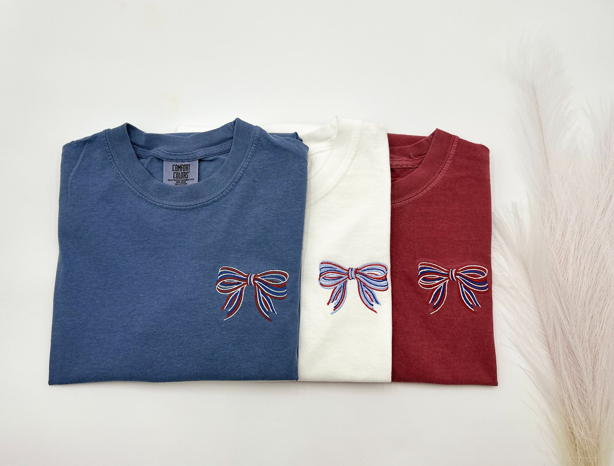 Embroidered Coquette USA Bow Comfort Colors T-Shirt - America Shirt Patriotic Shirt America Bow for July 4th Election Shirt Patriotic Bow image 1