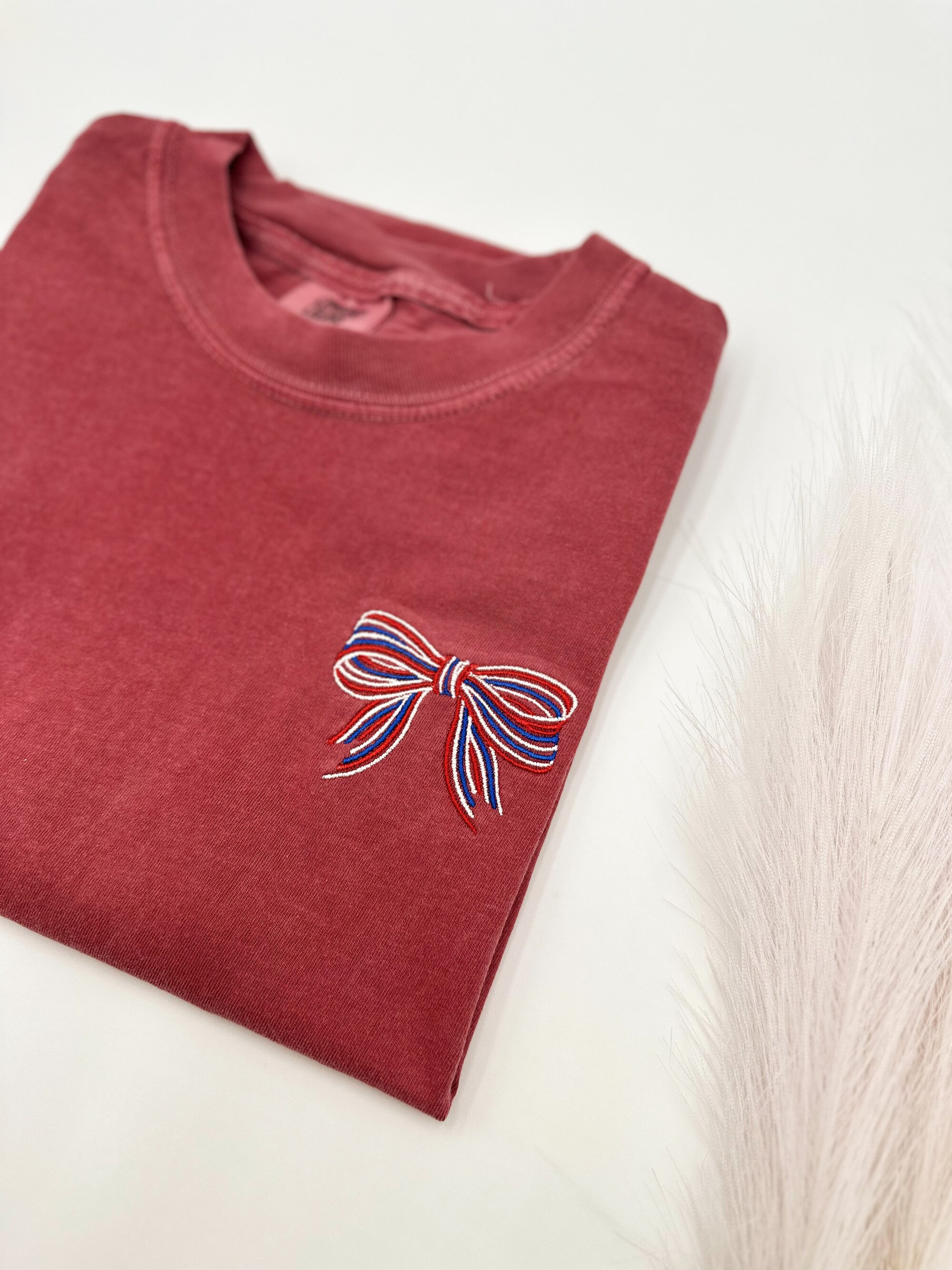 Embroidered Coquette USA Bow Comfort Colors T-Shirt - America Shirt Patriotic Shirt America Bow for July 4th Election Shirt Patriotic Bow image 3