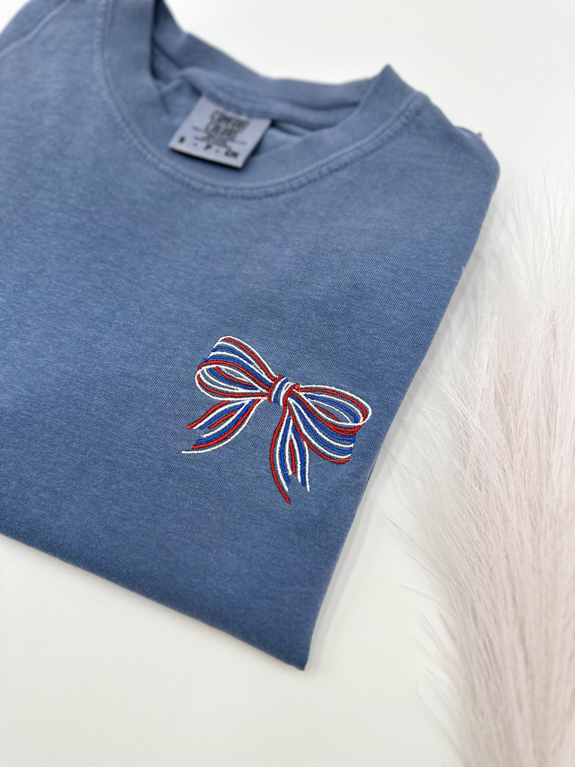 Embroidered Coquette USA Bow Comfort Colors T-Shirt - America Shirt Patriotic Shirt America Bow for July 4th Election Shirt Patriotic Bow image 6