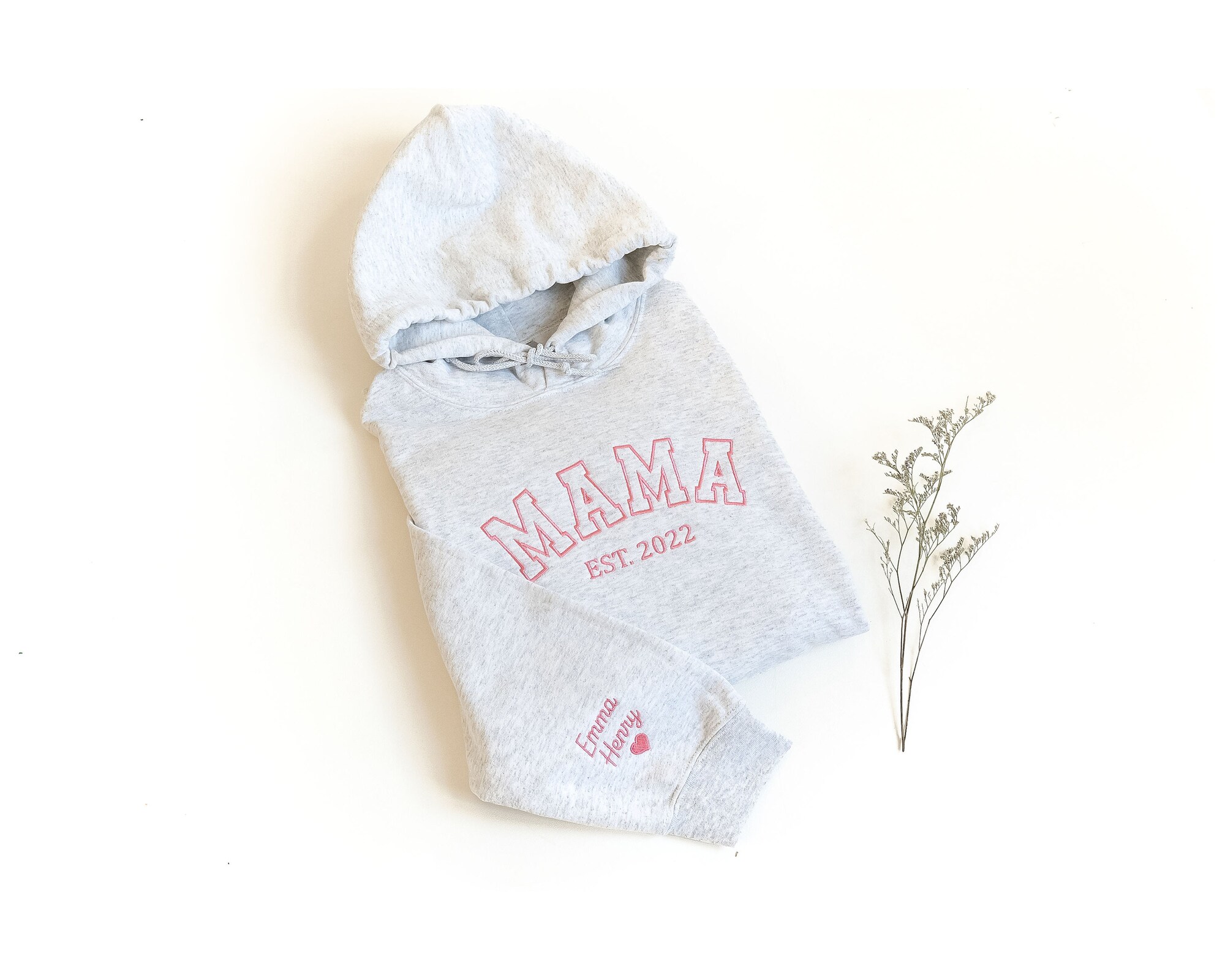 Custom Embroidered Mama Hoodie - Personalized with Names on Sleeve Gift for New Mom Mama Est. Year Shirt Gift for Women image 1