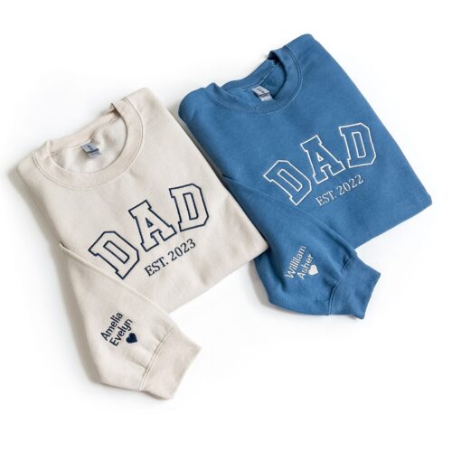 Custom Embroidered Sweatshirt - Name on Sleeve with Heart Gift for New Dad Father's Day Gift Anniversary Gift for Him Grandpa Shirt image 0