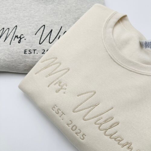 Mrs. Embroidered Sweatshirt with Date - Future Mrs. Name Bride to Be Gift Bridal Shower Engagement Mrs. Last Name Honeymoon Bachelorette image 0