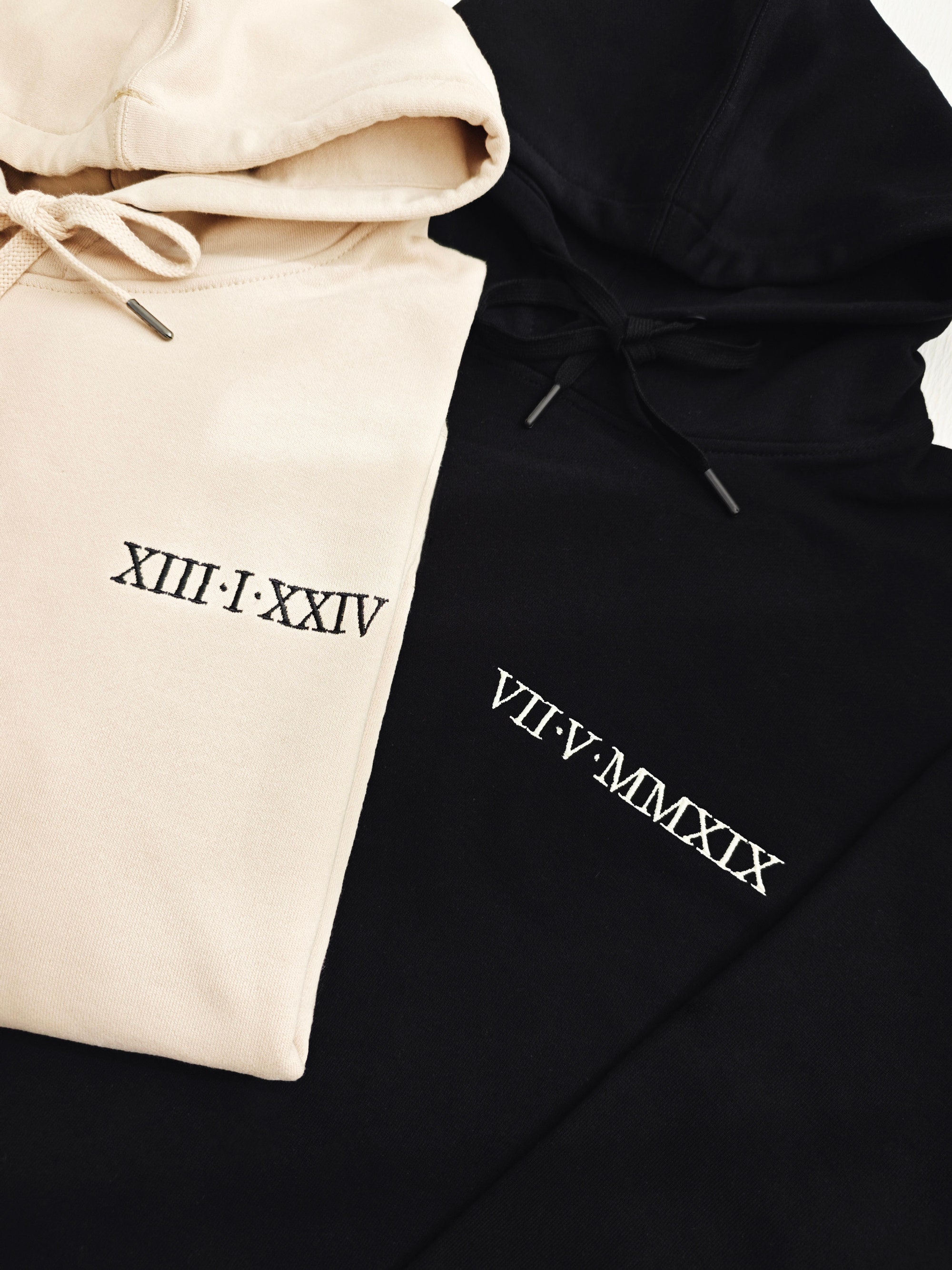 Custom Embroidered Roman Numeral Hoodie Sleeve with Initials - Custom Date Couple Hoodies Boyfriend Gift Personalized Hoodie image 1