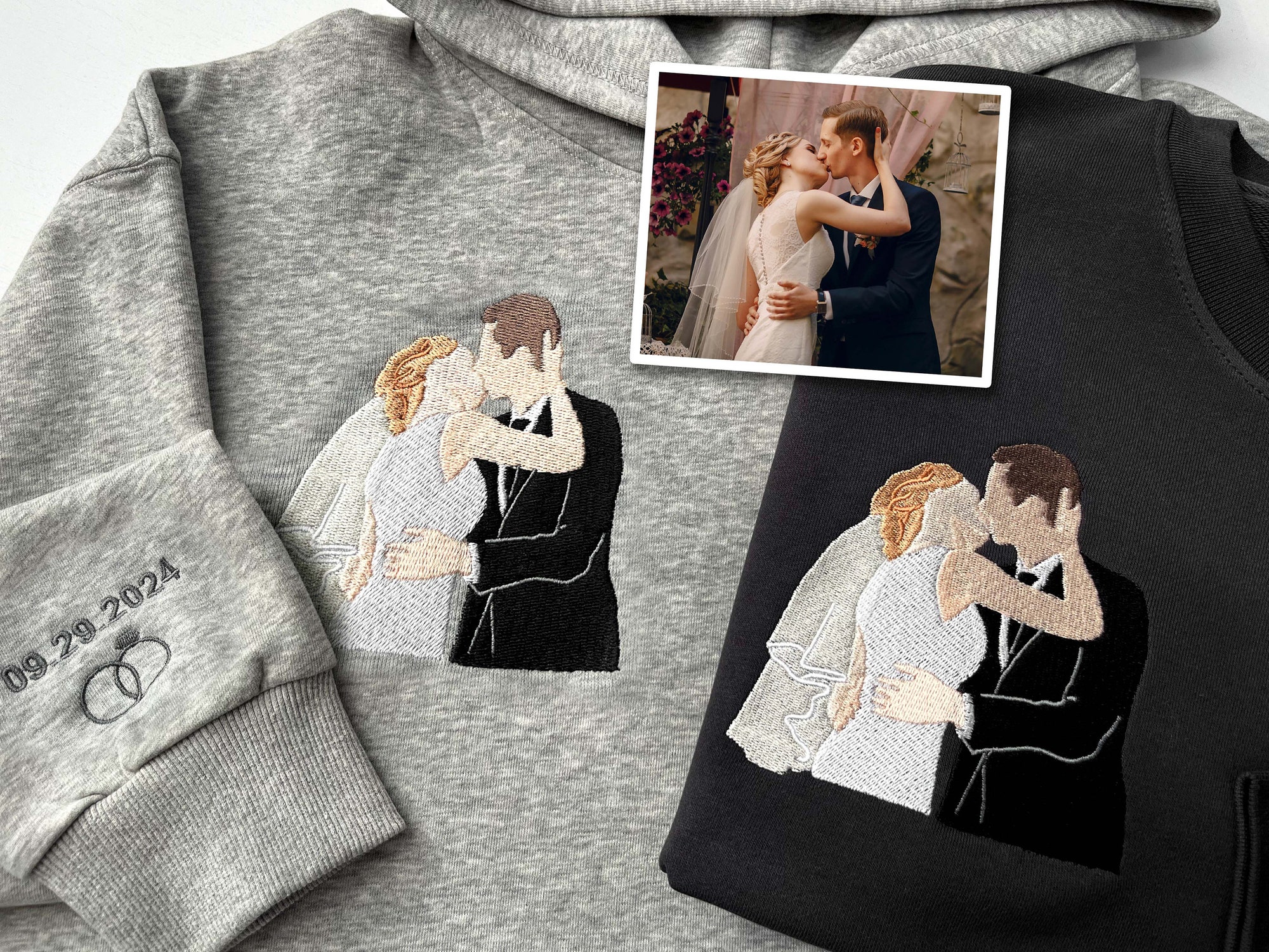 Custom Embroidered Sweatshirt & Hoodie - Custom Photo Portrait Family Faceless Portrait Gift Couple Shirt image 4