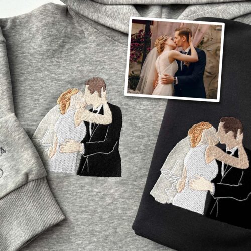 Custom Embroidered Portrait from Photo Sweatshirt Personalized Family Hoodie Couple Gifts Anniversary Gift image 0