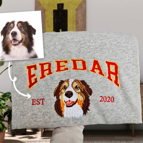 Personalized Dog Embroidered Hoodie - Custom Pet Face Sweatshirt from Your Photo Varsity Style Hoodie Personalized Tees and Hoodies image 0