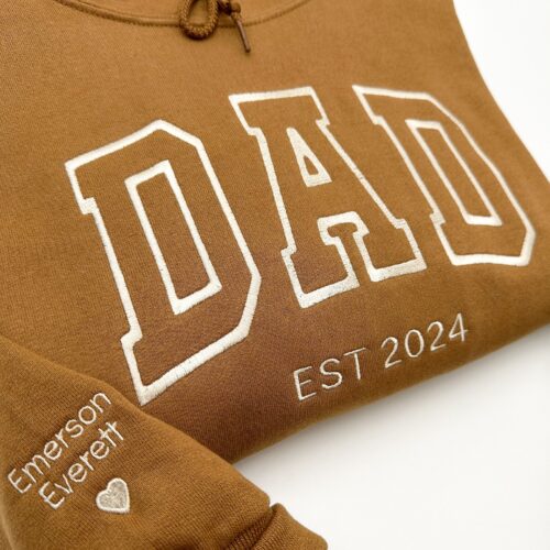 DAD Embroidered Sweatshirt or Hoodie - Name on Sleeve with Heart Dada Crewneck Father's Day Gift for Dad New Dad Daddy Est. Year Shirt image 0