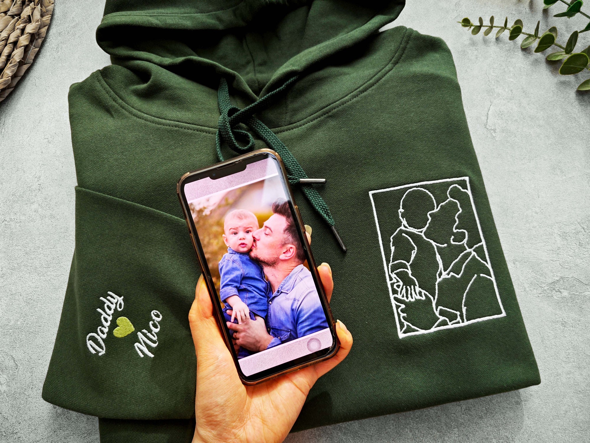 Custom Dad Embroidered Portrait from Photo Hoodie - Custom Photo Sweatshirt Gift for Dad Father's Day Gift image 1