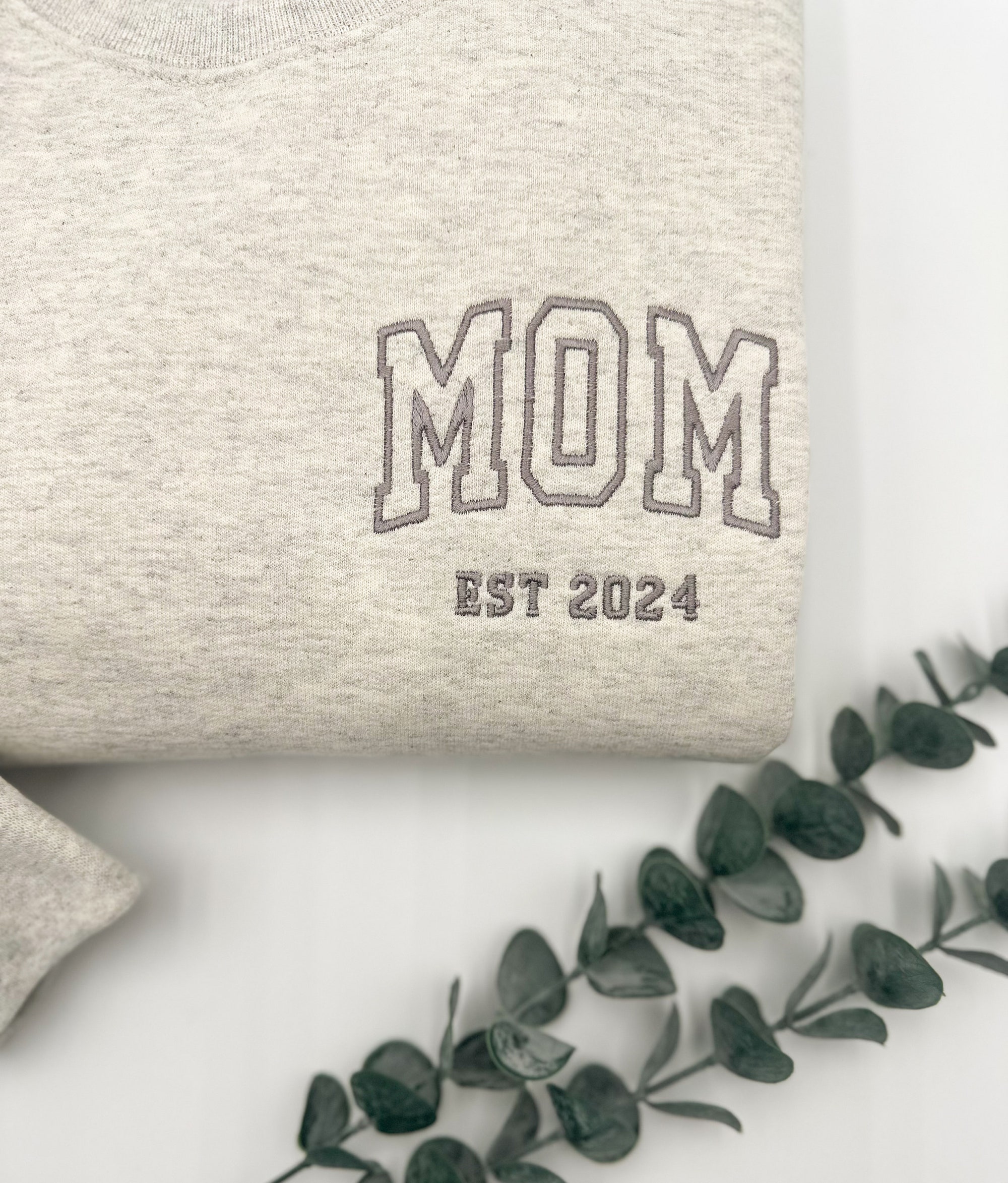 MOM Embroidered Sweatshirt or Hoodie - Name on Sleeve with Heart Mama Crewneck Father's Day Gift for Mom New Mom Mommy Est. Year Shirt image 4