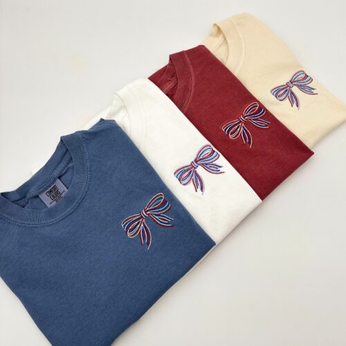 Embroidered Coquette USA Bow Comfort Colors T-Shirt - America Shirt Patriotic Shirt America Bow for July 4th Election Shirt Patriotic Bow image 0