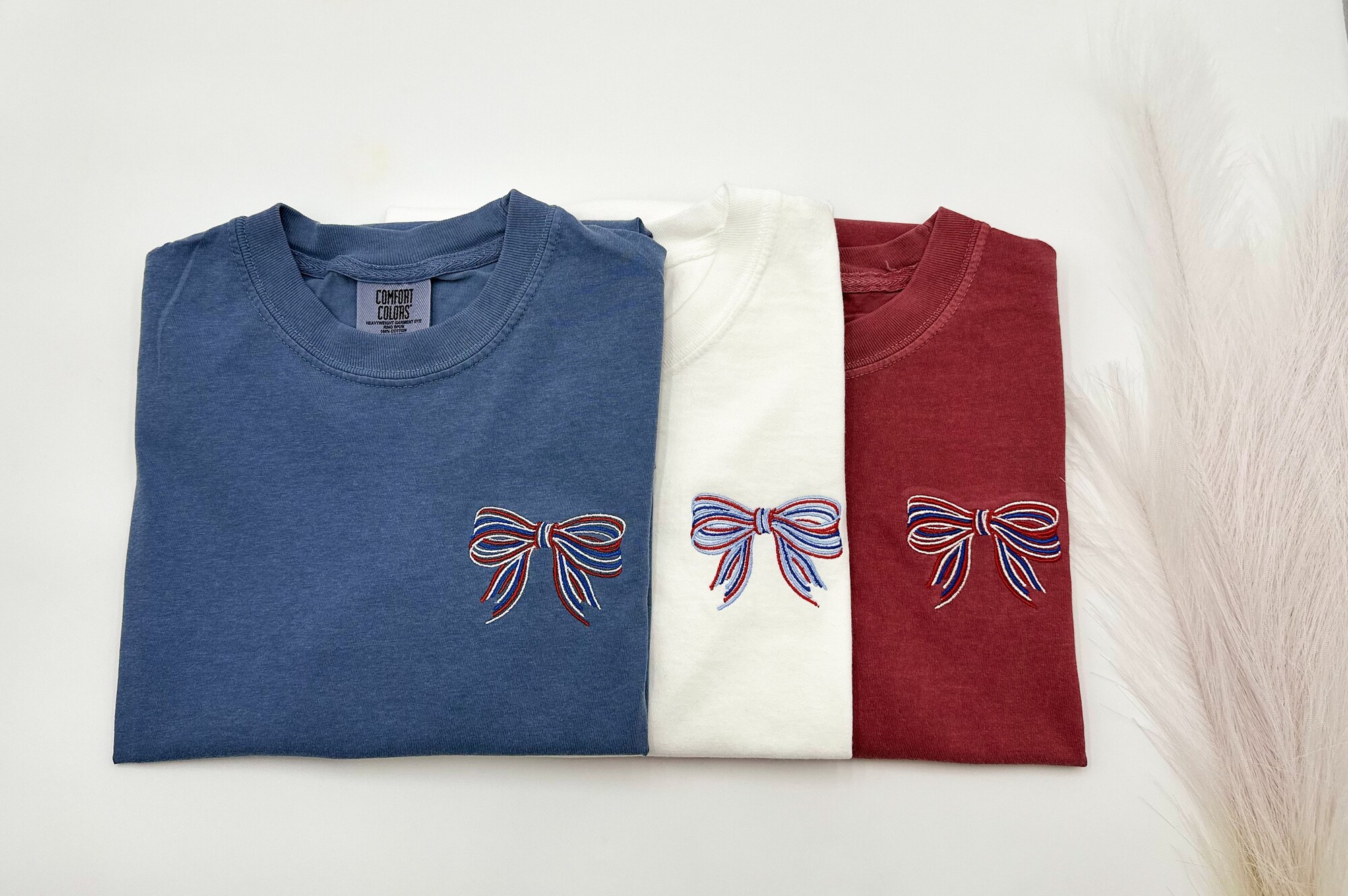 Embroidered Coquette USA Bow Comfort Colors T-Shirt - America Shirt Patriotic Shirt America Bow for July 4th Election Shirt Patriotic Bow image 2