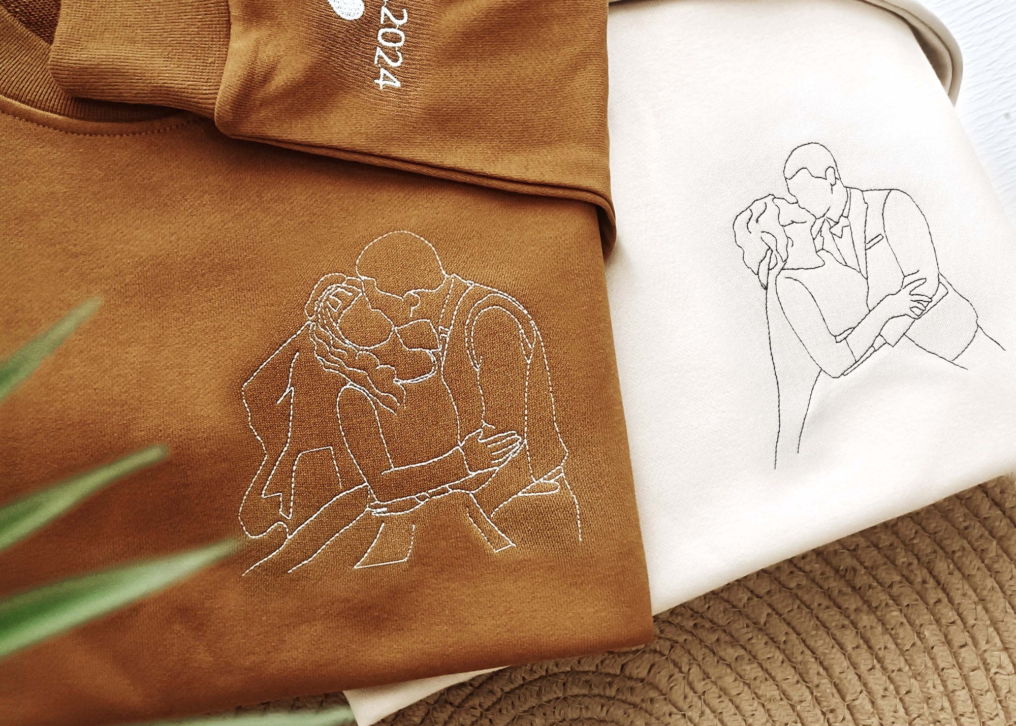 Custom Embroidered Portrait Sweatshirt - Outline Photo Family One Line Drawing Gift Couple Hoodie Anniversary & Engagement Gift image 3