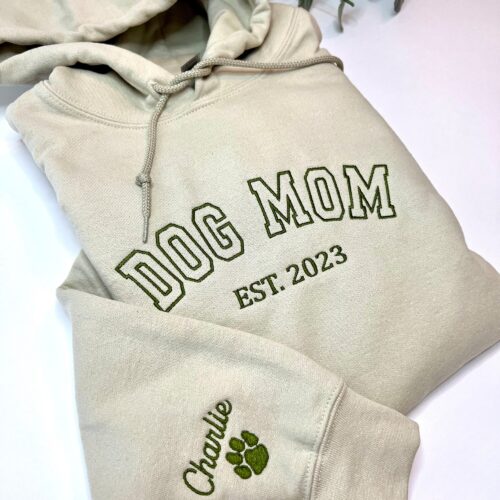 Custom Embroidered Dog Mom Hoodie with Dog Names on Sleeve - Dog Mom Sweatshirt Personalized Gift for Mom Christmas Gift Gift for Her image 0