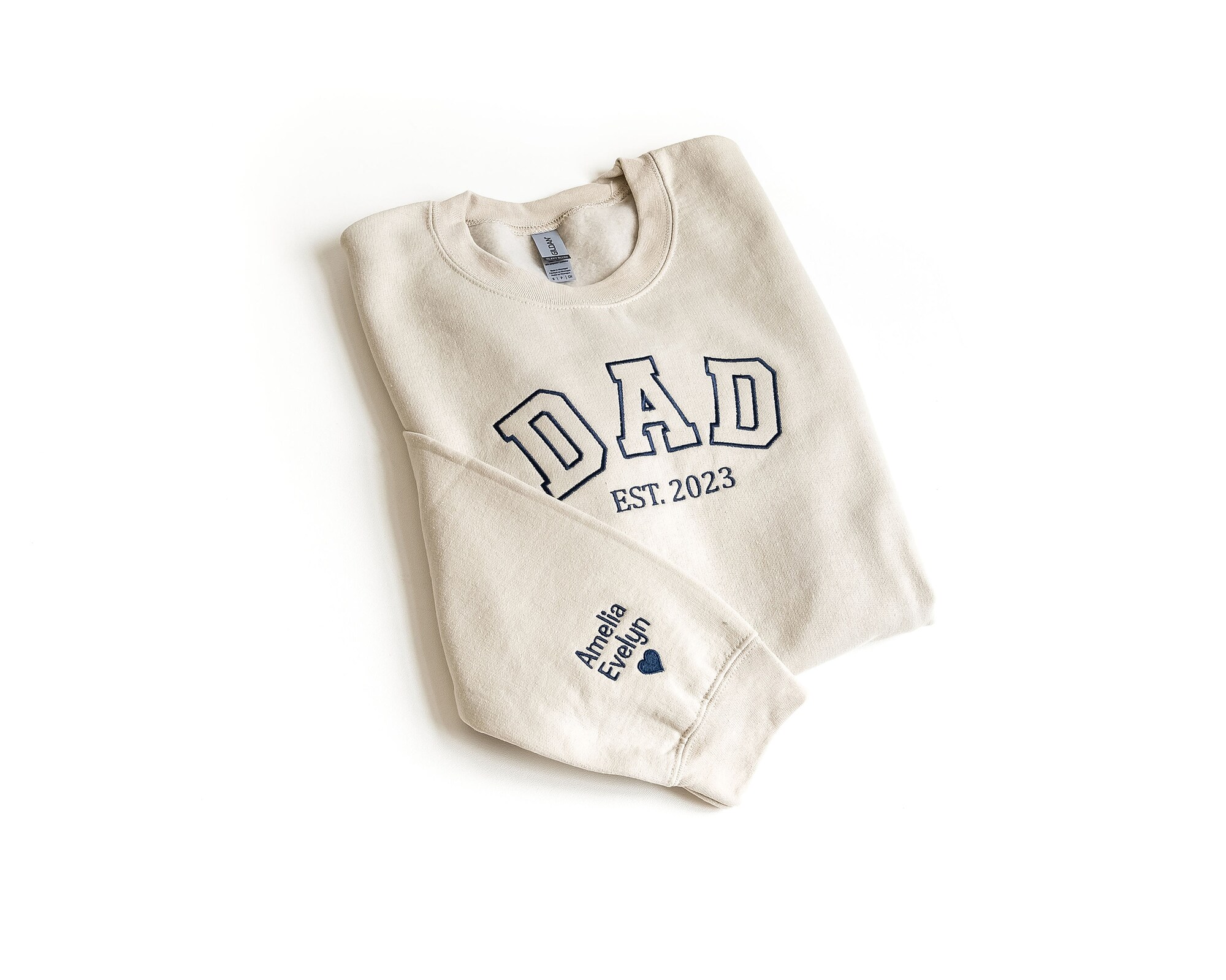 Custom Embroidered Sweatshirt - Name on Sleeve with Heart Gift for New Dad Father's Day Gift Anniversary Gift for Him Grandpa Shirt image 1