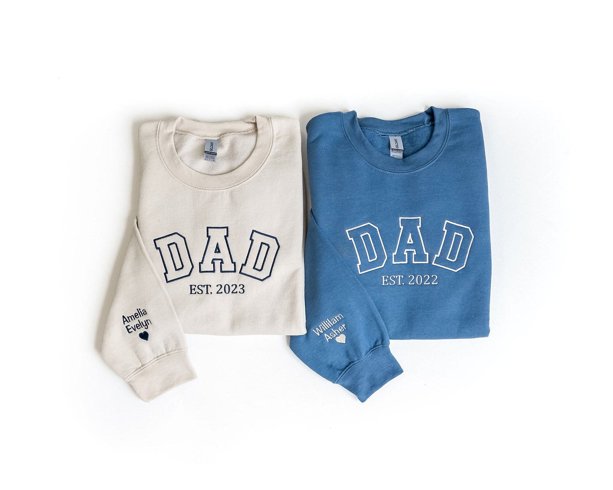 Custom Embroidered Sweatshirt - Name on Sleeve with Heart Gift for New Dad Father's Day Gift Anniversary Gift for Him Grandpa Shirt image 2