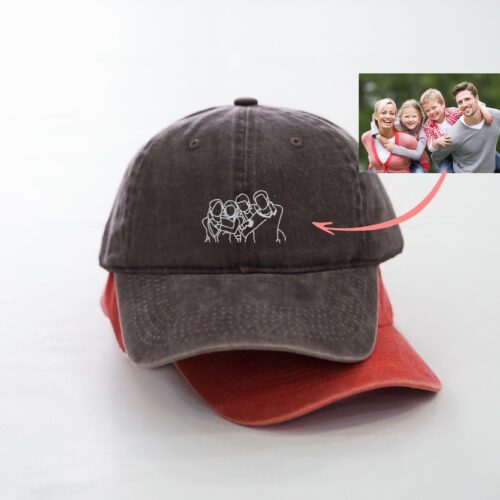 Personalized Line Drawing Baseball Hat - Custom Photo Embroidery - Mother's Day Memory Anniversary Gift image 0