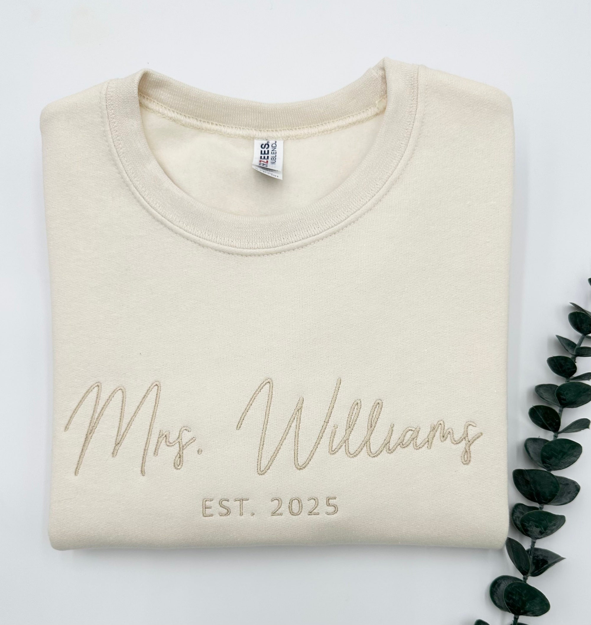 Mrs. Embroidered Sweatshirt with Date - Future Mrs. Name Bride to Be Gift Bridal Shower Engagement Mrs. Last Name Honeymoon Bachelorette image 2